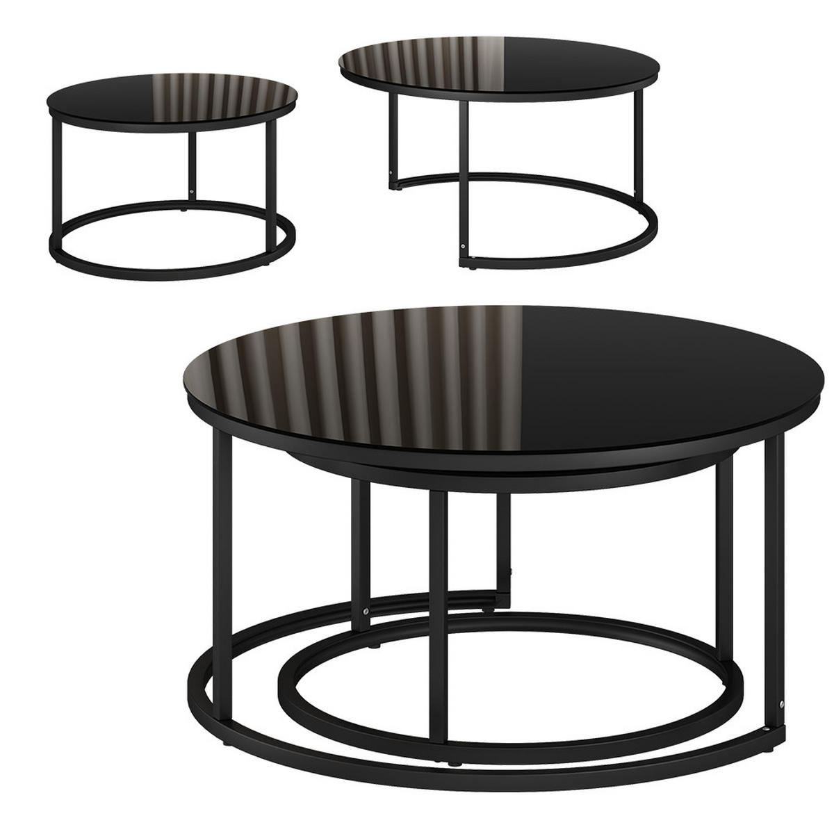 COUCHTISCH-SET Montreal Schwarz 77 x 77 cm 2 Teile - Schwarz Hochglanz, Glas (77/77/39.5cm) - Vicco