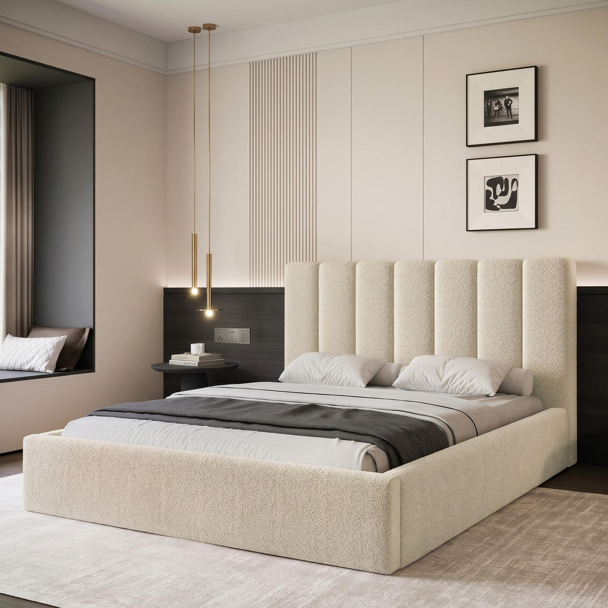 POLSTERBETT CIERO 160x200 cm Beige Boucle (Stoff Abriamo) - mit Bettkasten und Lattenrost - Beige, Holzwerkstoff/Textil (160/200cm) - Ravio