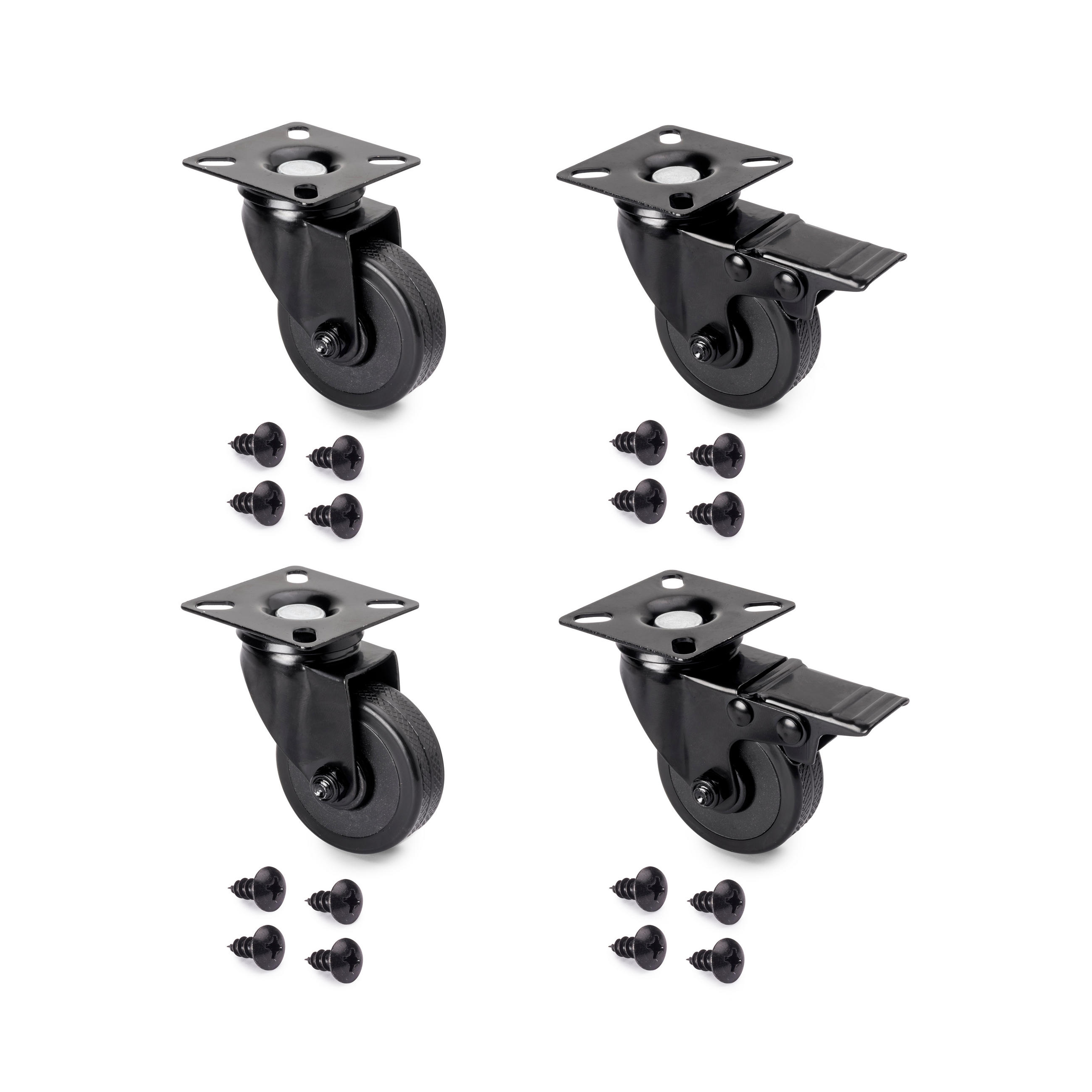 ROLLEN Black mit Montageplatte, Durchmesser 50mm, Kunststoff und Stahl, schwarz 4er-set - Schwarz, Kunststoff (5/7/5cm) - EMUCA
