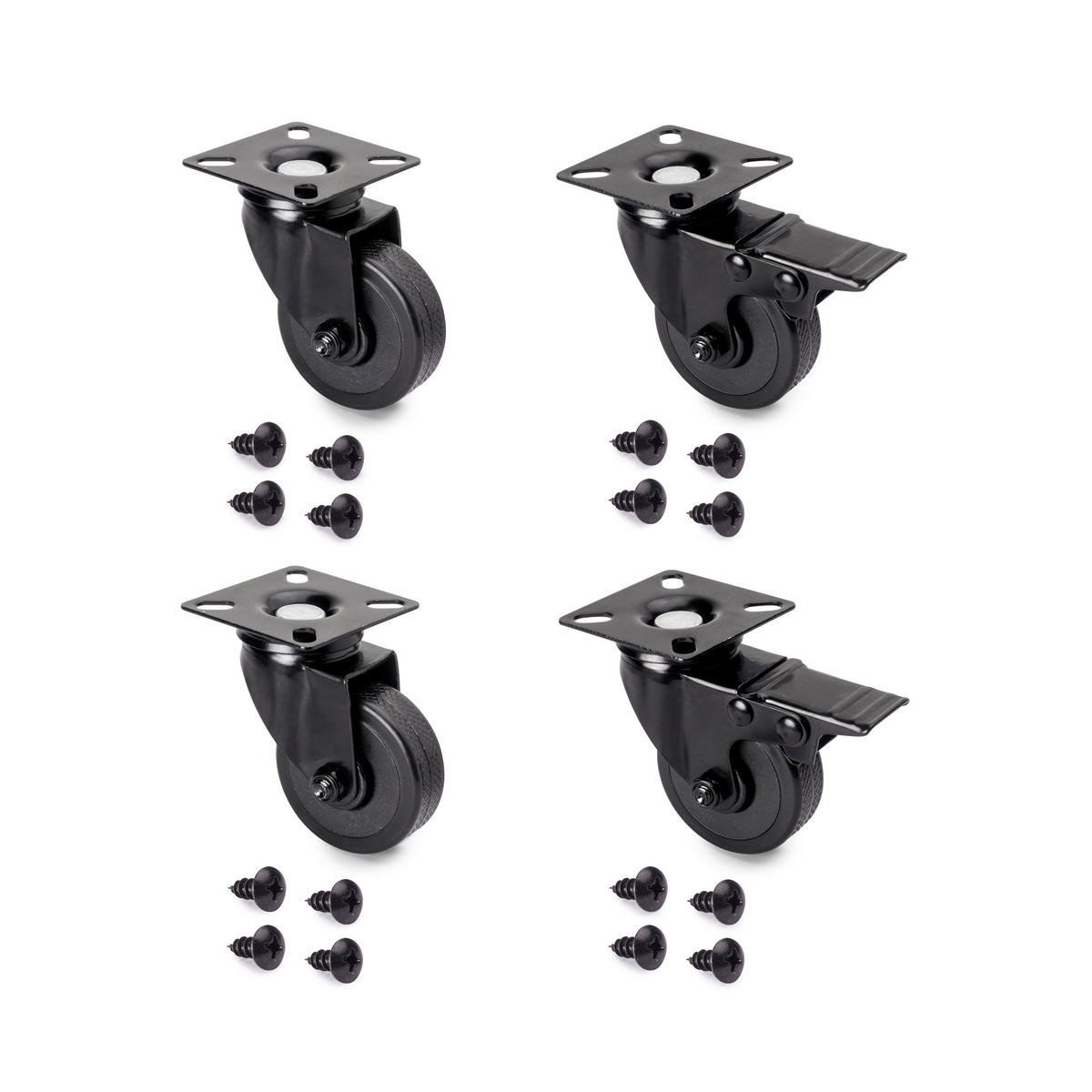 ROLLEN Black mit Montageplatte, Durchmesser 50mm, Kunststoff und Stahl, schwarz 4er-set - Schwarz, Kunststoff (5/7/5cm) - EMUCA