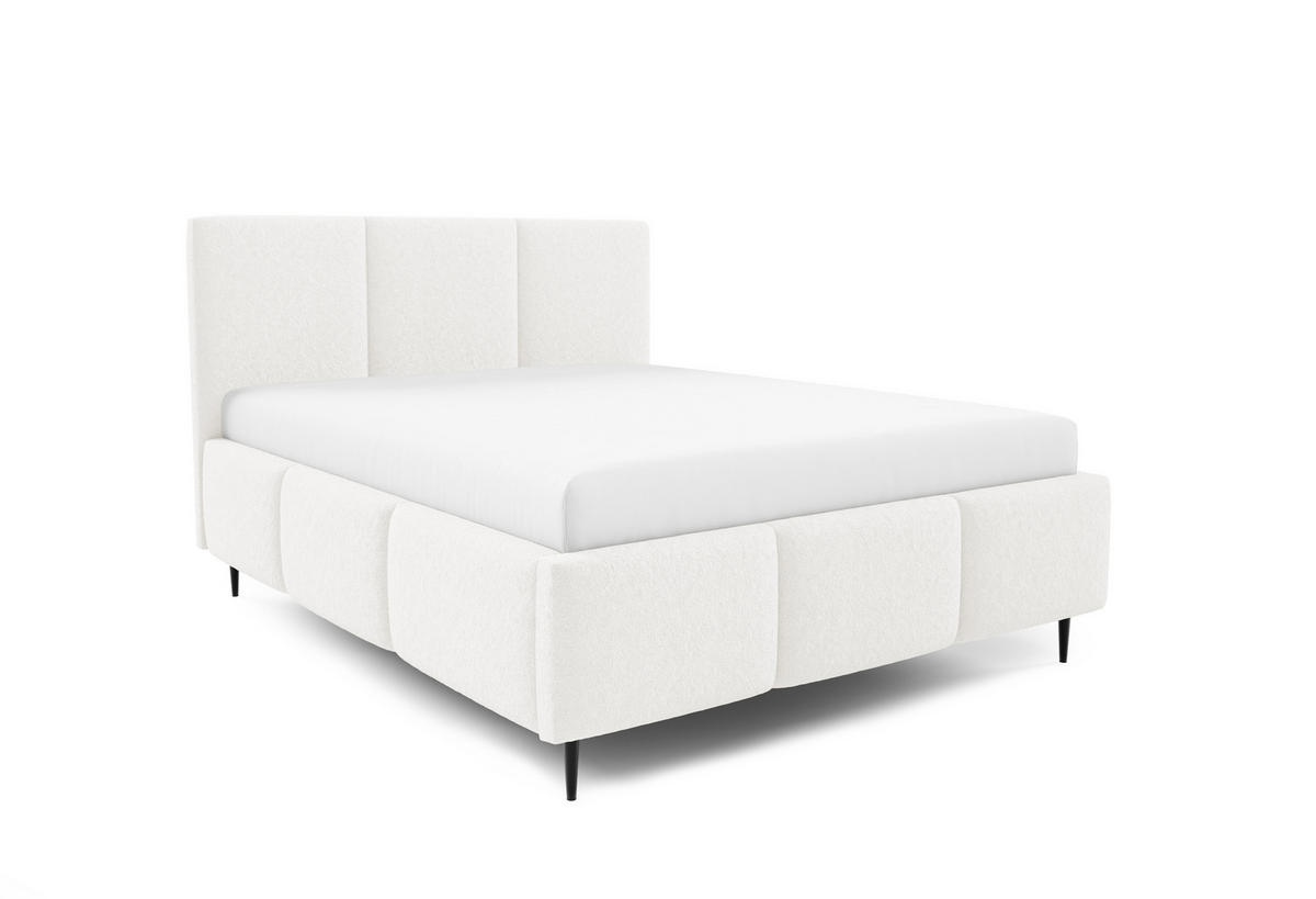 POLSTERBETT VALERIO mit Beinen mit Bettkasten, Bett 140x200,Doppelbett,Lattenrost,Boxspringbett-Optik,ohne Matratze,Schlafzimmer-Weiß - Weiß, Holz (140/200cm) - Furnistar