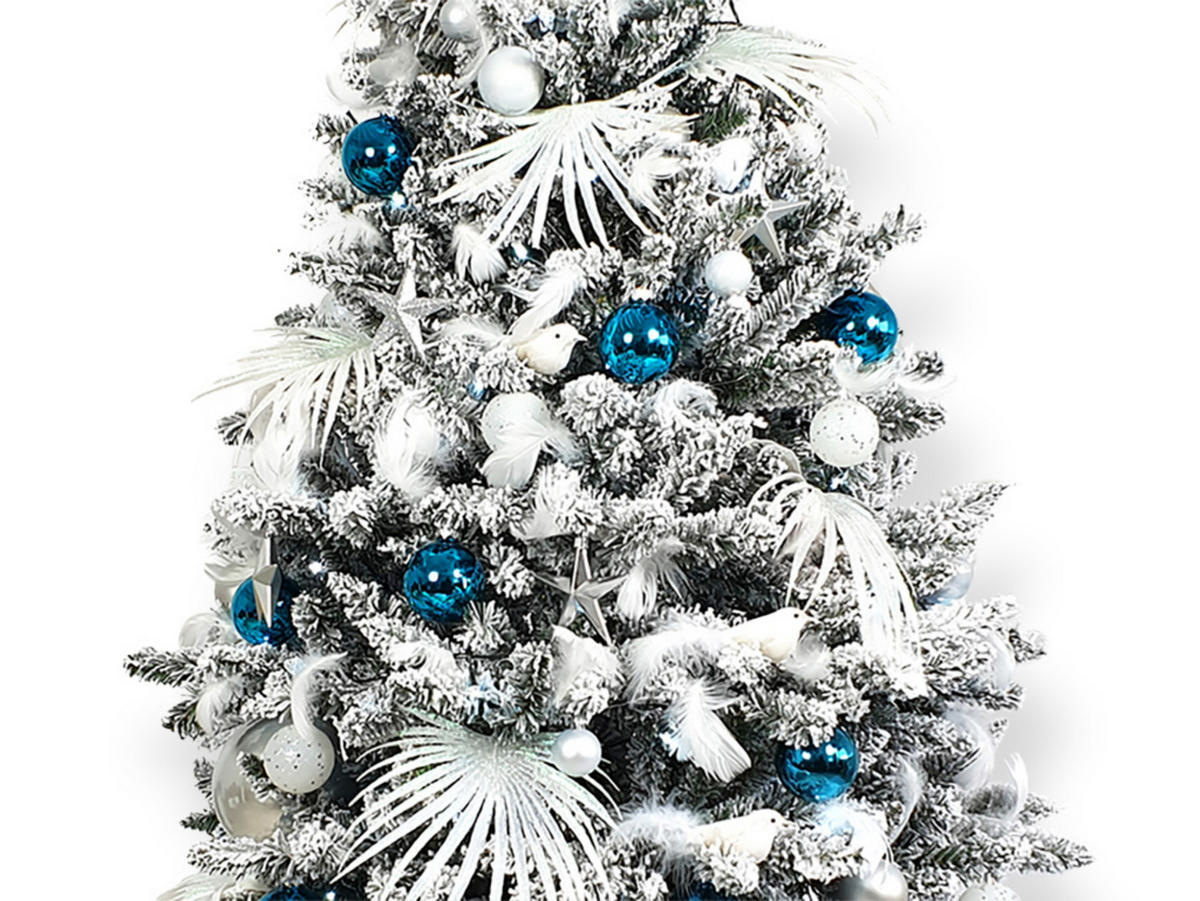 WEIHNACHTSBAUM geschmückt künstlich mit 215 Stk Kugeln POLAR BLUE 300 cm mit Metallständer - Weiß, Kunststoff (300cm) - LAALU