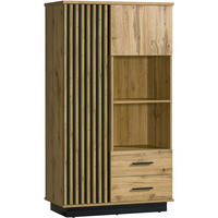 BÜCHERREGAL Lamelo mit 2 Türen und 2 Schubladen, Lamellenfront, 90 cm, Eiche Wotan - Eiche Wotan, Holzwerkstoff (90/159/40cm) - Beautysofa