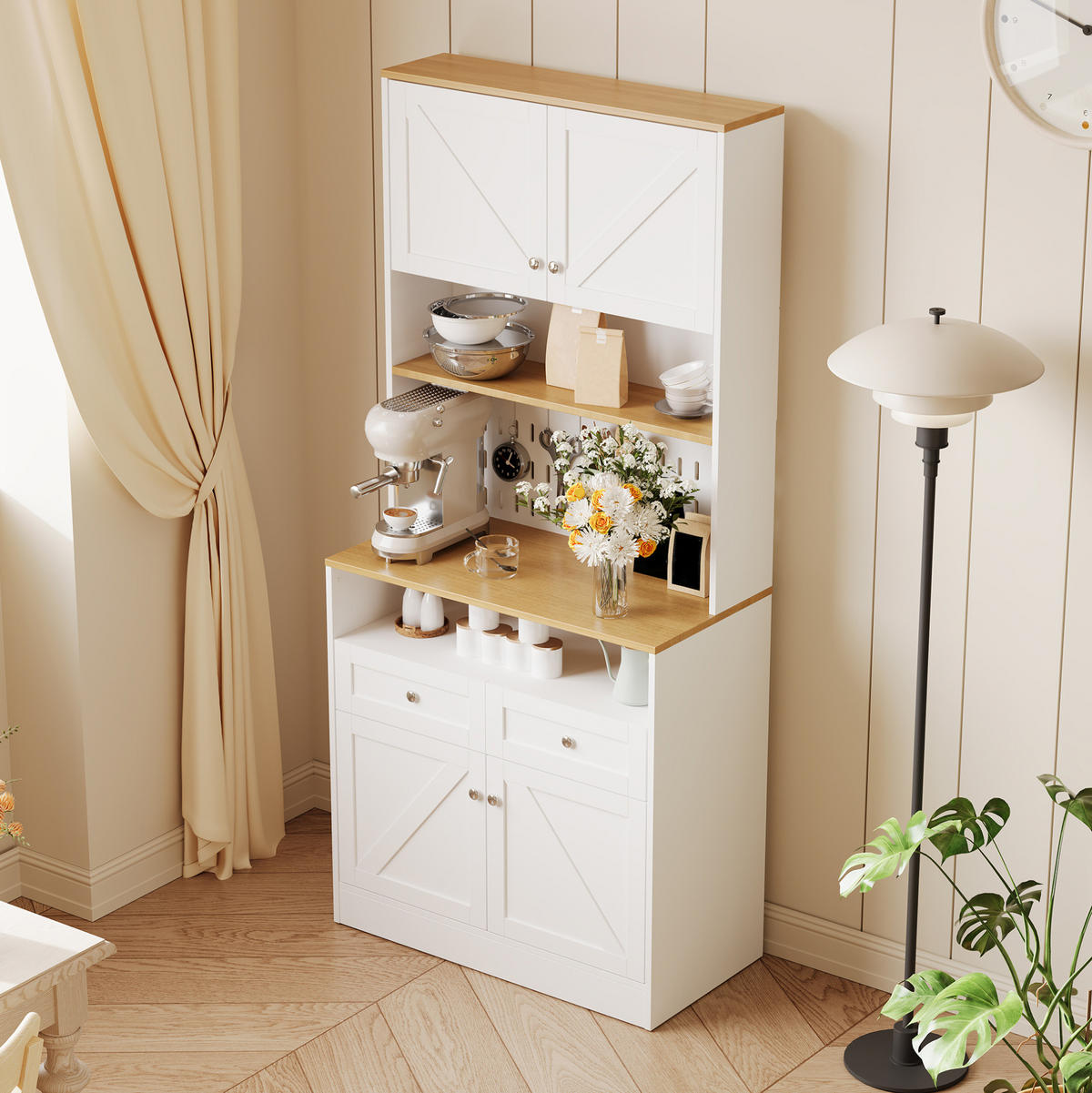 HIGHBOARD 80/40/175 cm mit 4 Türen, 2 Schubladen & offenem Mittelbereich - Weiß, Holzwerkstoff (80/175/40cm) - BEAOK