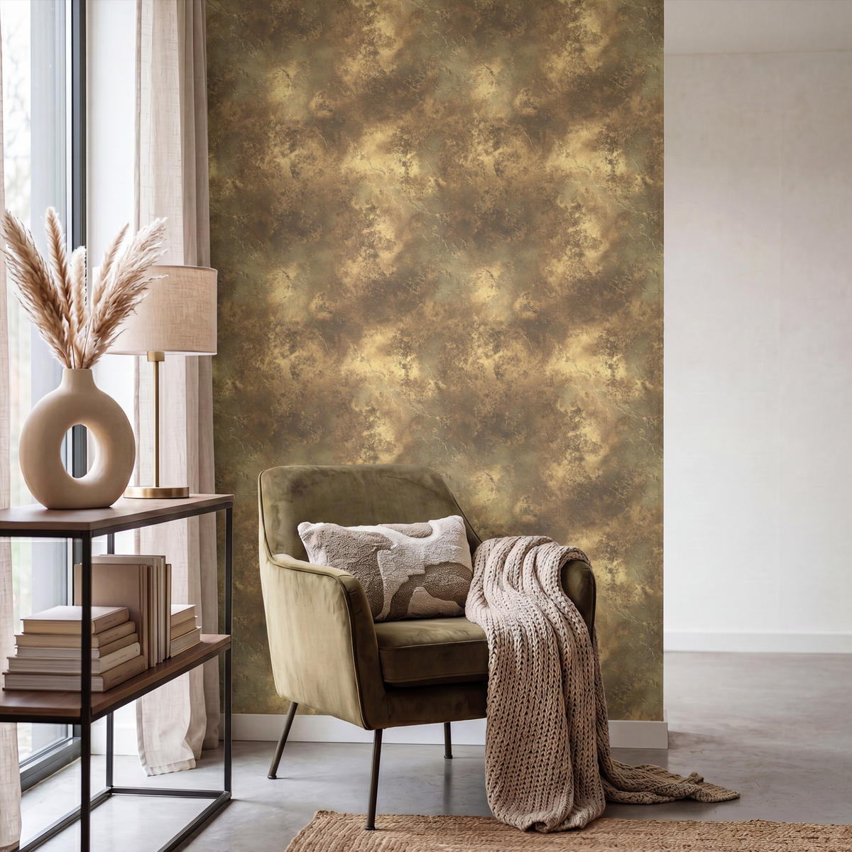 TAPETE - Antik - Metallic-Look - Gold - 140x220 cm - Messingfarben, Papier (140/220cm) - OnlyWow
