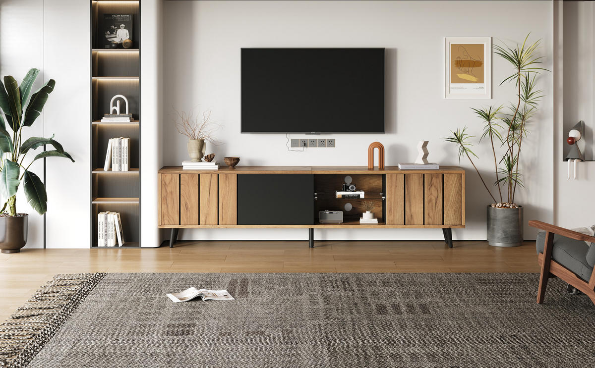 TV-LOWBOARD Holzoptik mit Türen und Fächern - Eichefarben, Holzwerkstoff/Metall (175/45/31.5cm) - Urban Meuble