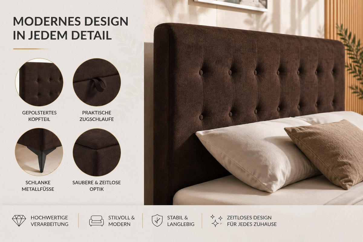 BOXBETT K15 Single SLIM mit Bettkasten & Bonell-Federkern ohne Topper - Dunkelbraun, Holz/Textil (200/100cm) - Best For Home