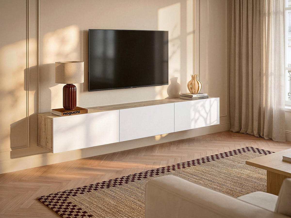 TV-HÄNGESCHRANK - 180 cm x 29.5 cm - holz - naturfarben hell, weiß Vikila - Naturfarben/Weiß, Holz (180/29.5/29.5cm) - Vente-Unique