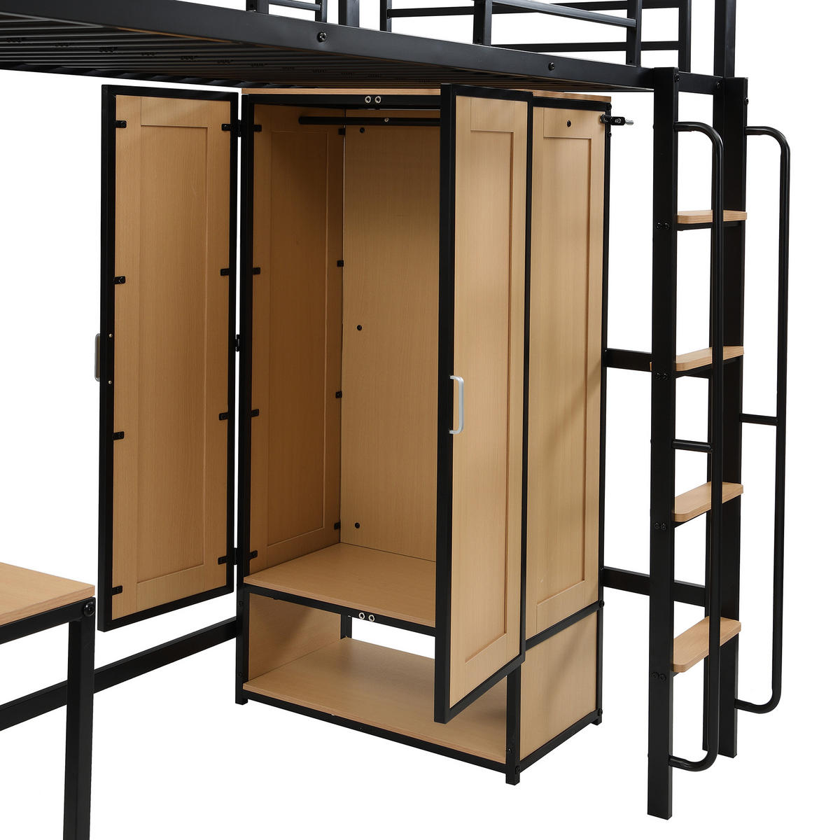 HOCHBETT aus Metall & Holz 90x200 cm in Schwarz mit Schreibtisch - Schwarz, Metall (90/200cm) - Modfu