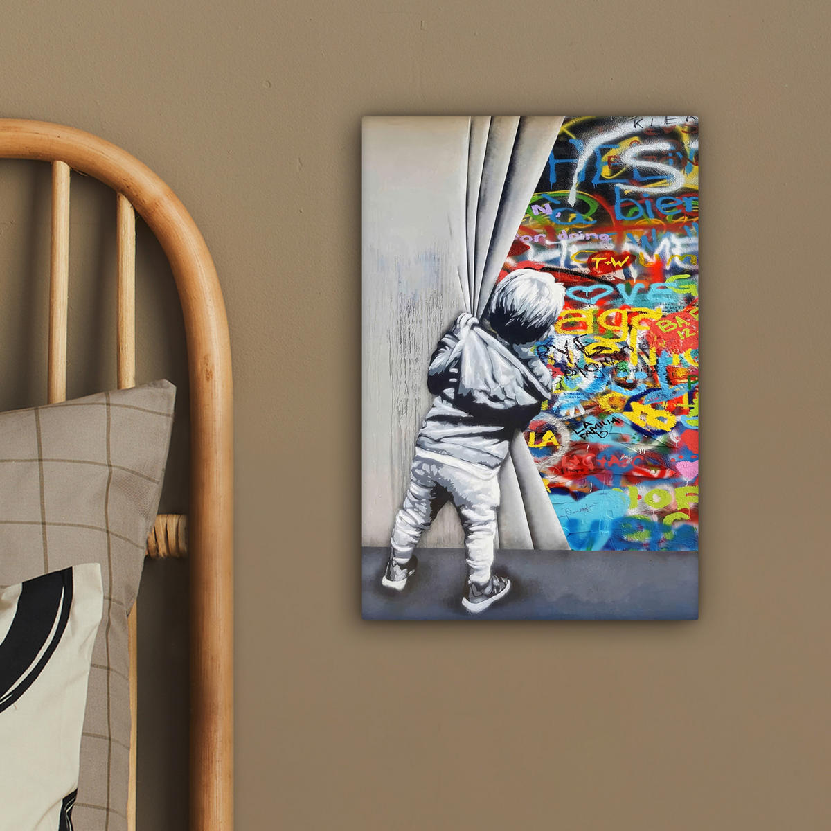 LEINWANDBILD Graffiti - Junge - Ilussie - Straßenkunst 20x30 cm - Hellgrau, Textil (20/30cm) - MuchoWow