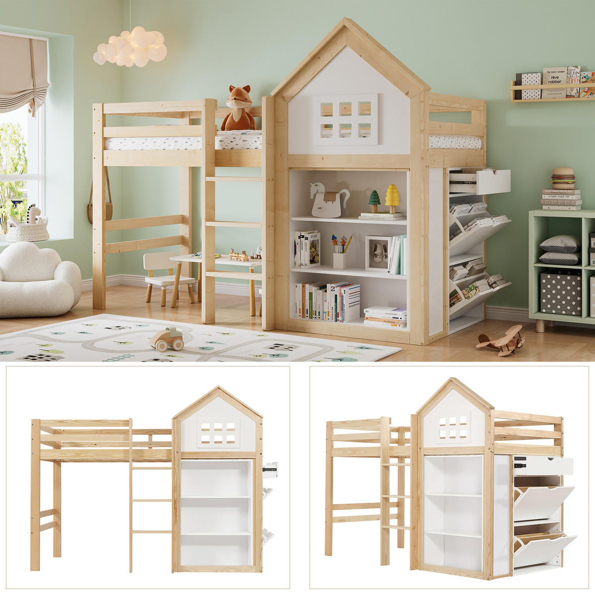 HOCHBETT 90x200 cm Kinderbett Treppe Stauraum - Weiß, Holz (90/200cm) - LEBENLANG