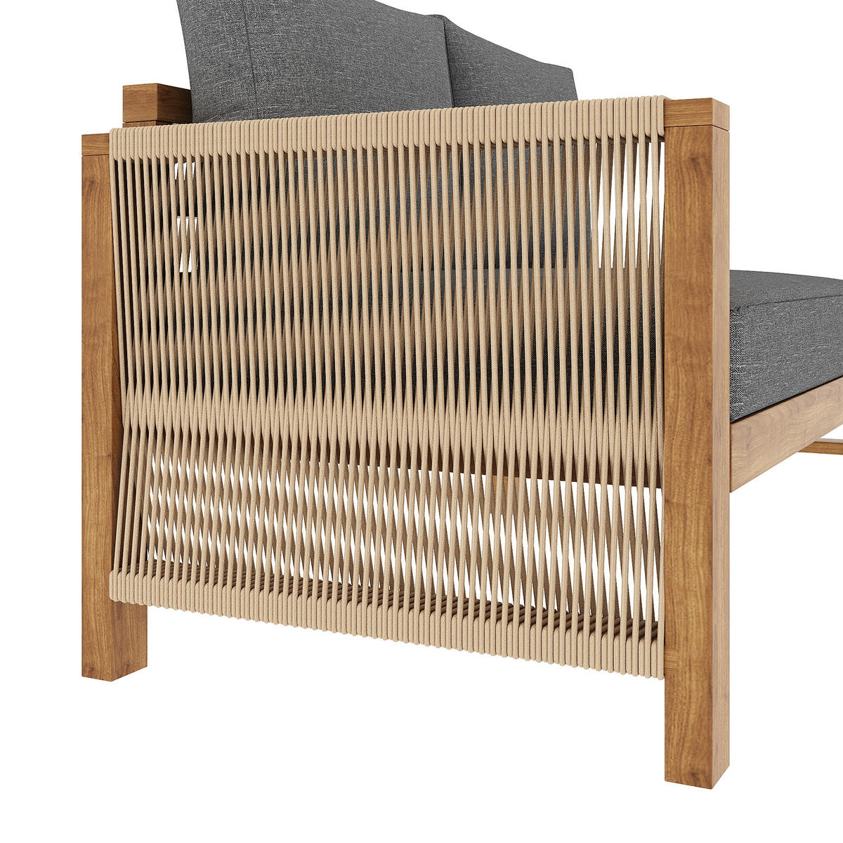 GARTENLOUNGE Akazienholz 6 Sitzer Ecksofa Tisch Hocker Kissen - Grau, Holz - FLIEKS