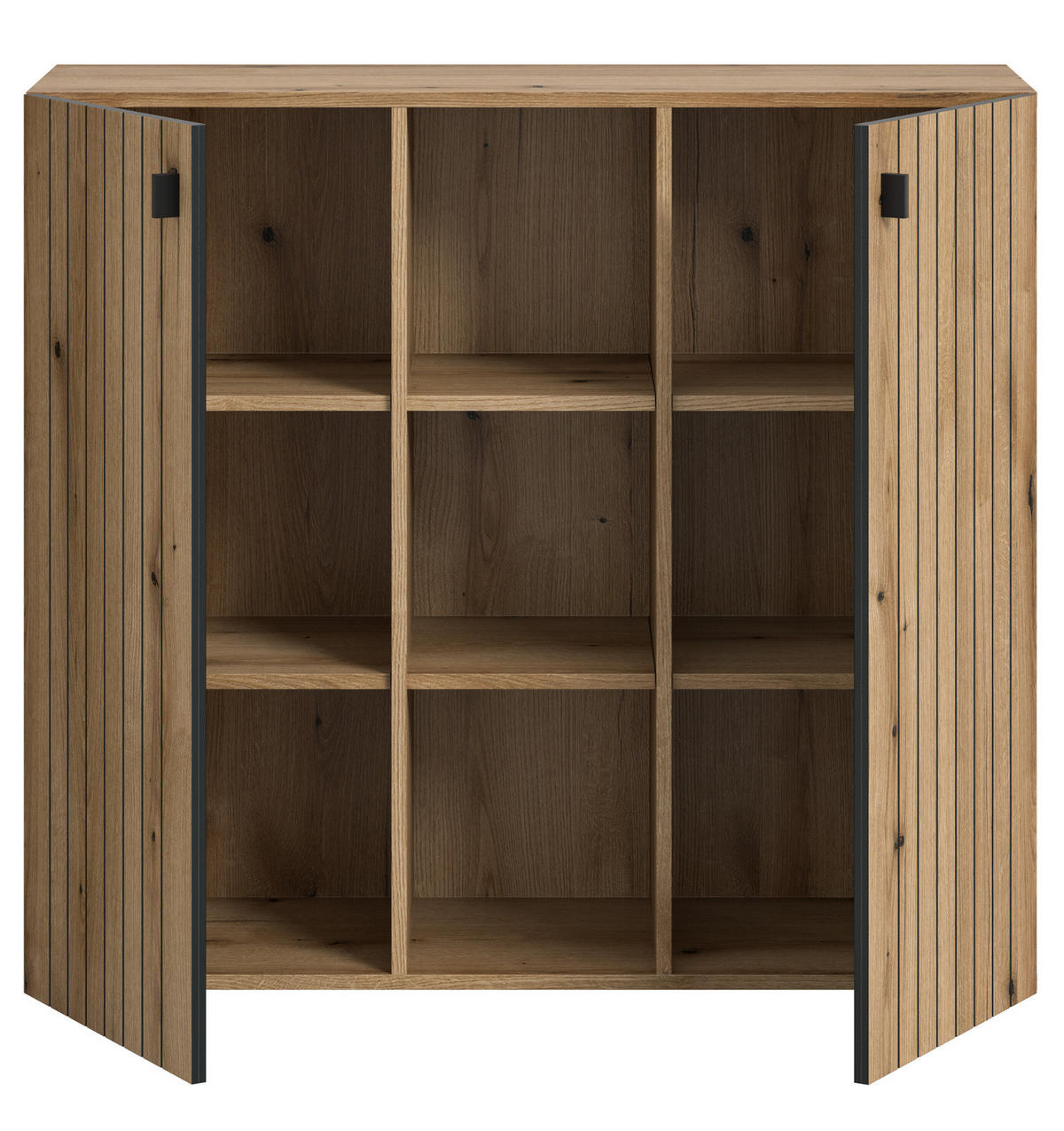 FLURKOMMODE Evoke Eiche 106 cm, Schuhschrank mit eingefräster Rillenoptik - Schwarz/Eiche Artisan, Glas/Holzwerkstoff (106/96/37cm) - Inn.Furn