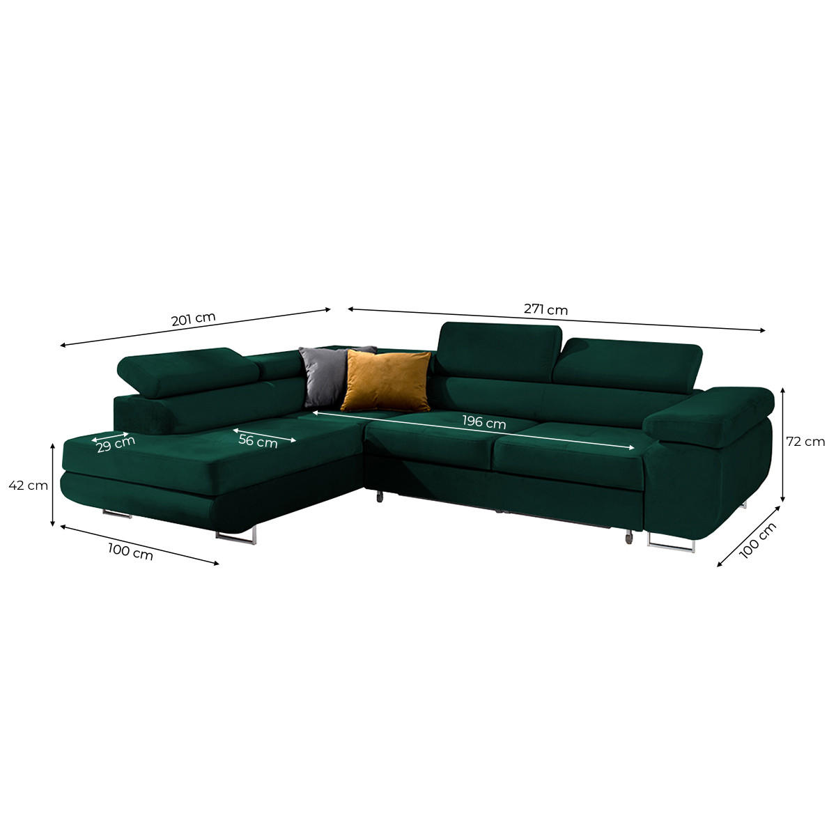 ECKSOFA Wilson 4 Sitzplätze Tannengrün - Grün, Holzwerkstoff (271/201cm) - Petits-meubles