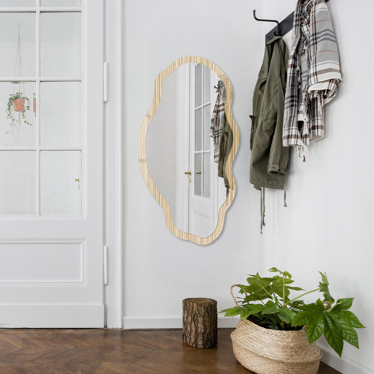 SPIEGEL 90x45 cm asymmetrisch mit Druck - Beiges Holz - Transparent, Glas (45/90/0.4cm) - TULUP
