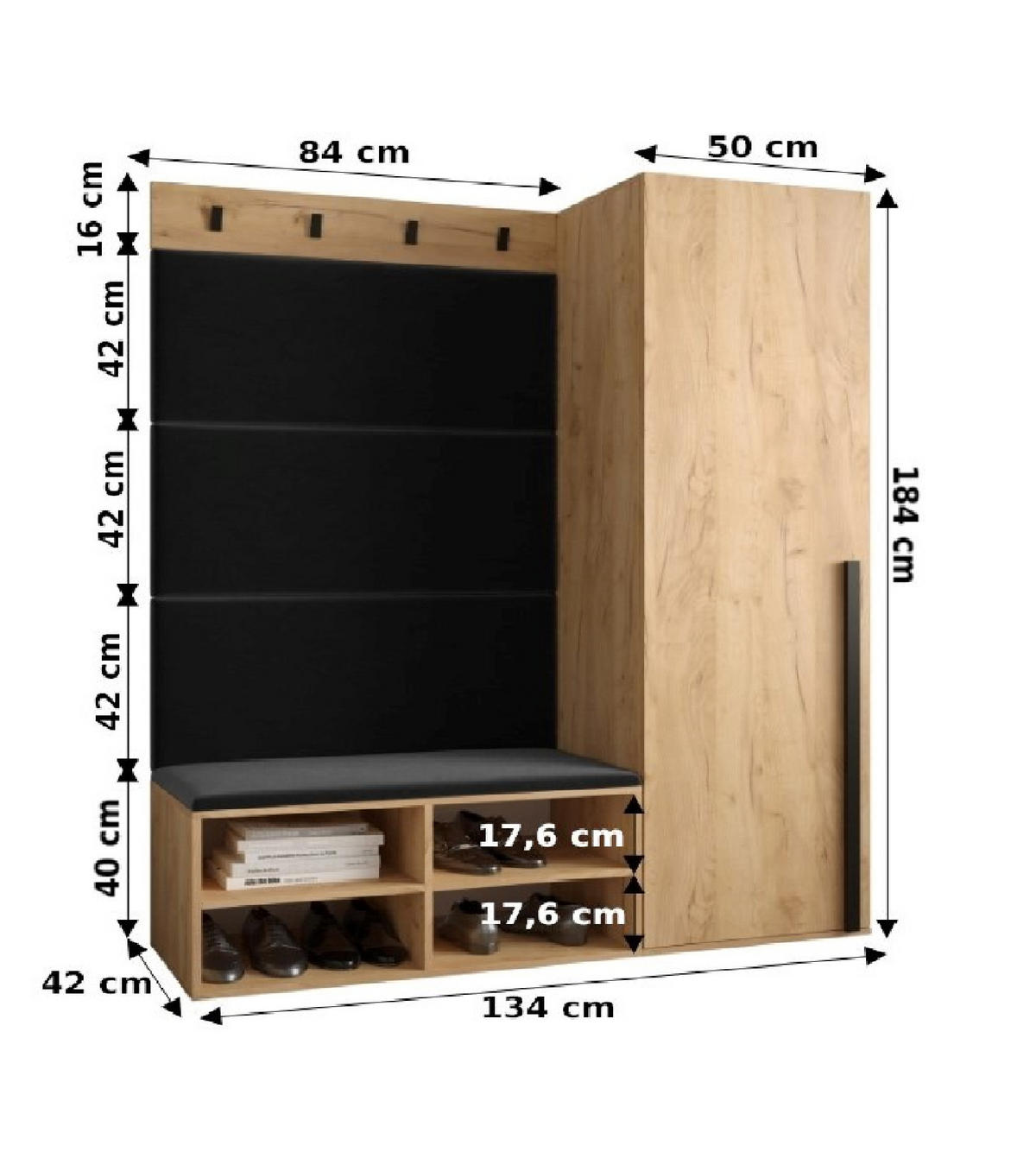 GARDEROBEN-SET 134/184/42 - Creme/Schwarz, Holz/Kunststoff (134/184/42cm) - MÖBEL KRYSPOL