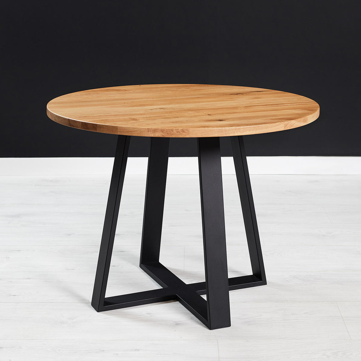 ESSTISCH Cloud Runder aus massivem Eichenholz 110 cm - Eichefarben/Schwarz, Holz/Metall (110/110/75cm) - Danzz