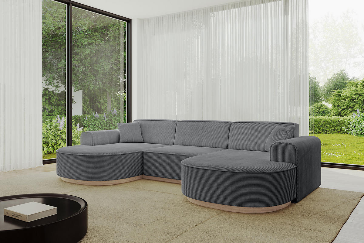 WOHNLANDSCHAFT MARI-U1-v1 - 303x171x83 cm Dunkelgrau Cord - Dunkelgrau, Holzwerkstoff/Textil (303/83/171cm) - ALTDECOR