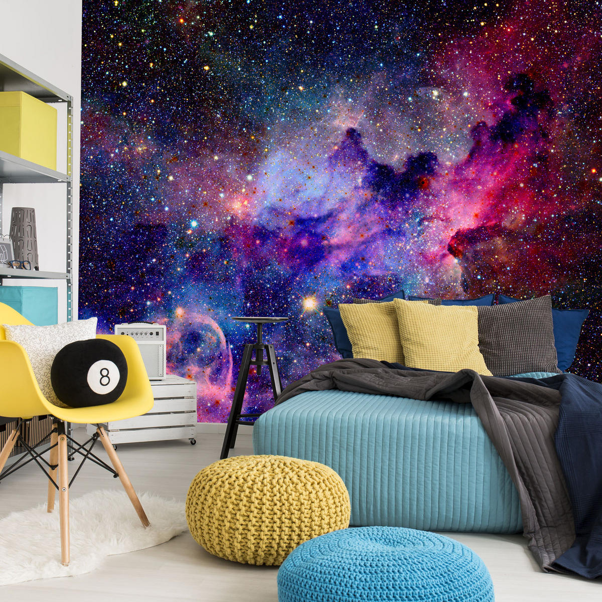 FOTOTAPETA Pre Študentskú Izbu Farebná Hmlovina Kozmos Galaxia 450 x 315 cm - čierna/ružová, papier (450/315cm) - Muralo