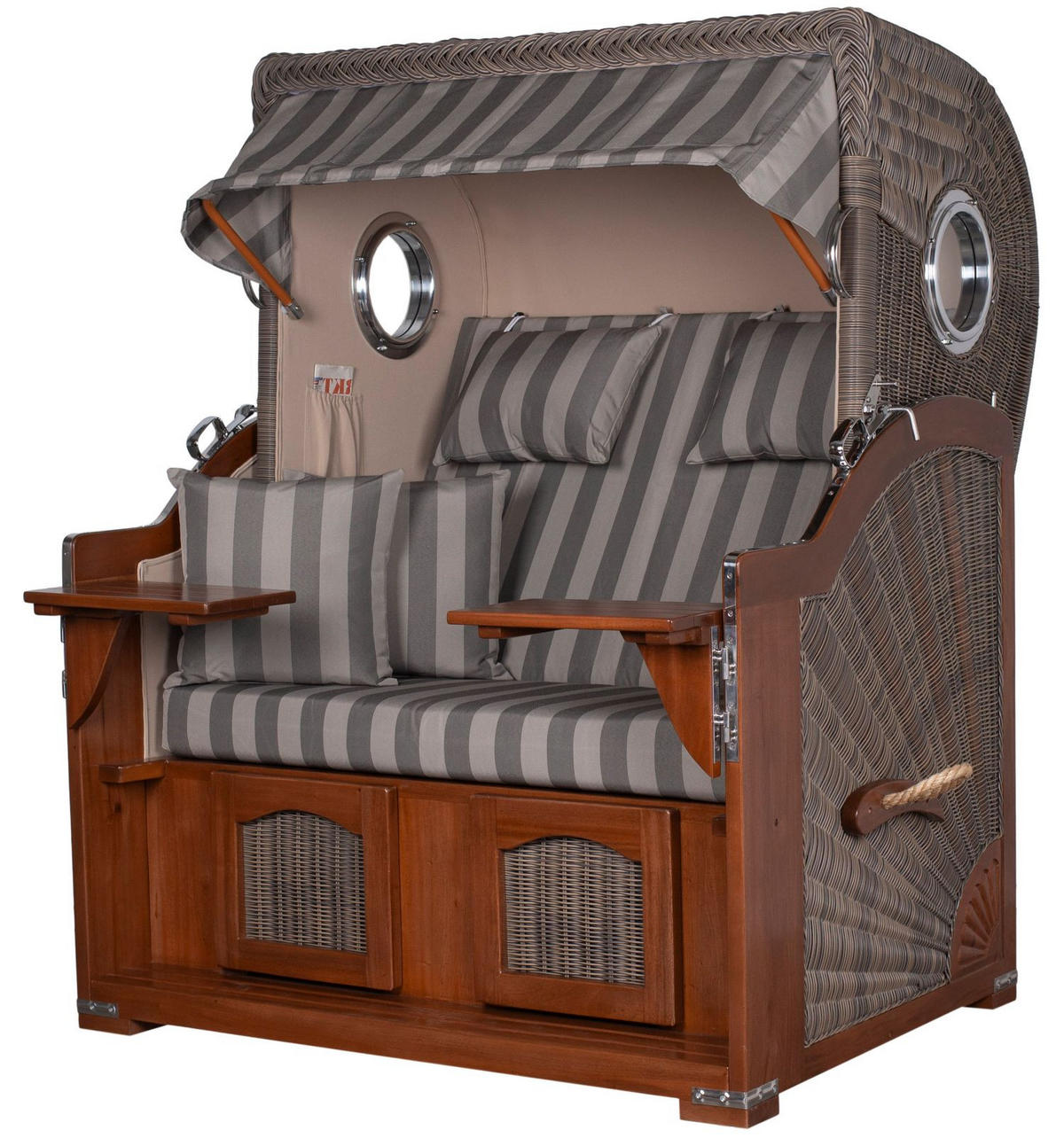 STRANDKORB Komplettset: Ammersee Mahagoni Bullauge - PE grau - Modell 537 - Grau, Holz/Kunststoff (125/165/80cm) - bene living