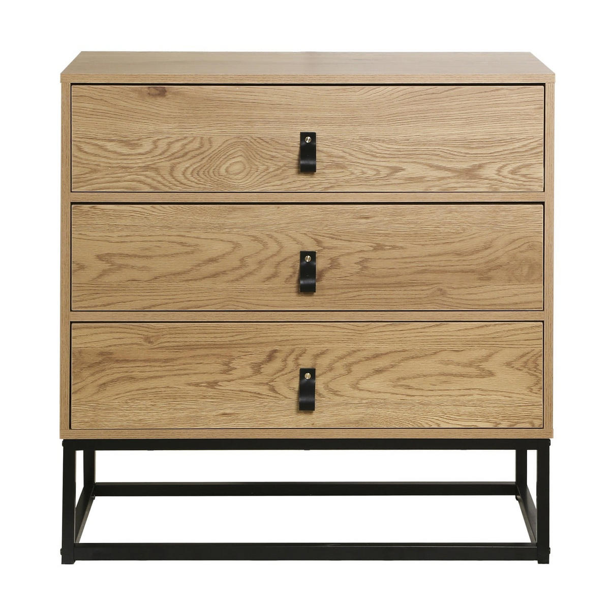 KOMMODE in Eiche-Dekor mit 3 Schubladen und Metallgestell - Eichefarben, Holzwerkstoff (39/79.5/80cm) - Calicosy