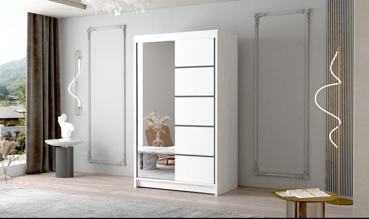 SCHWEBETÜRENSCHRANK Letto III - 100 cm - Weiß, Holzwerkstoff/Metall (100/200/58cm) - Sofnet