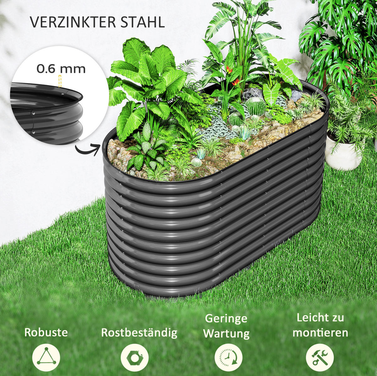 BLUMENKASTEN aus Stahl 160x80x80 cm in Dunkelgrau mit flexiblem Stecksystem - Dunkelgrau, Metall (80/80/160cm) - Modfu