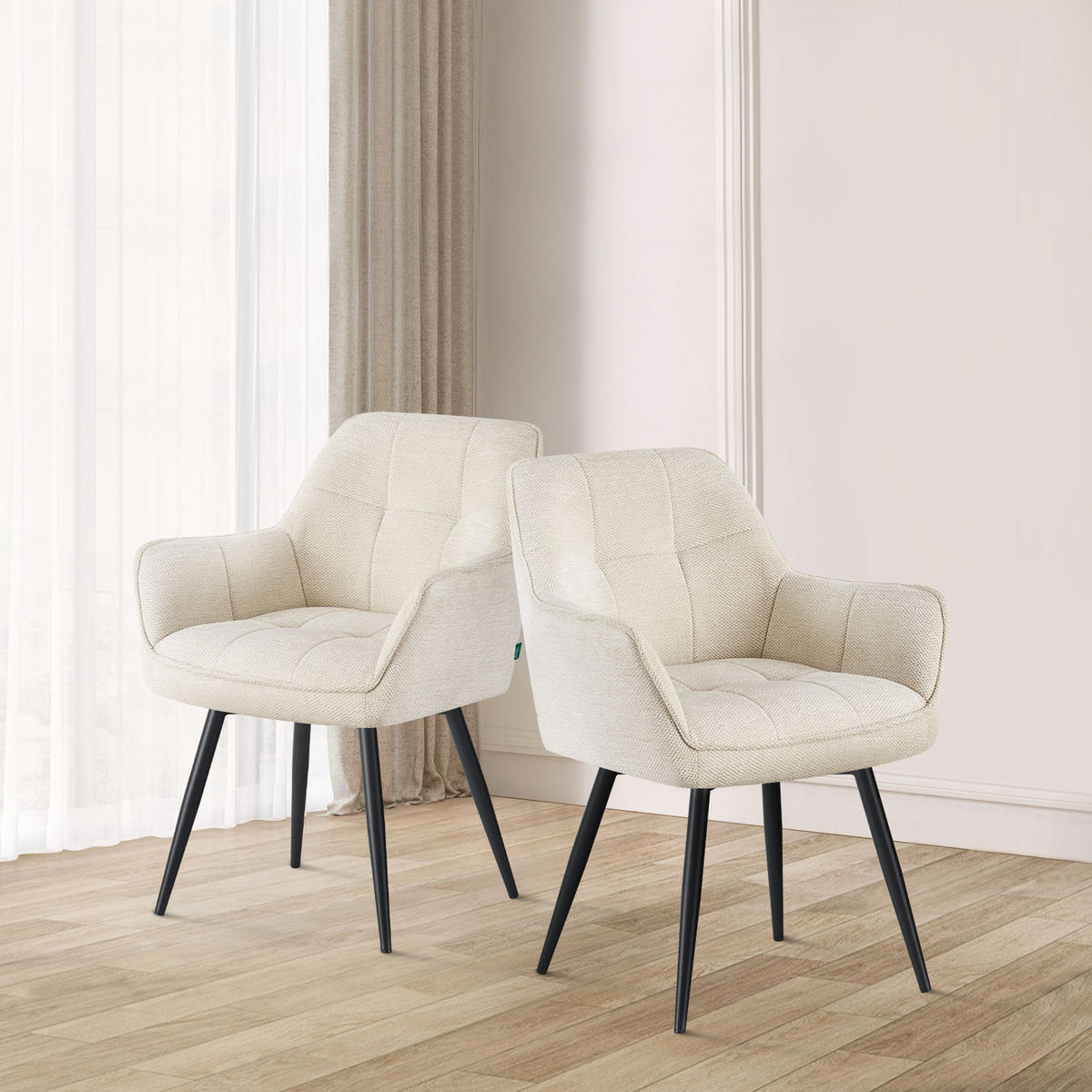 ESSZIMMERSTUHL THOMAS-LUNA 2er-Set 4-Fuss-Gestell - Creme/Schwarz, Textil (61/82/62cm) - DUBI Möbel