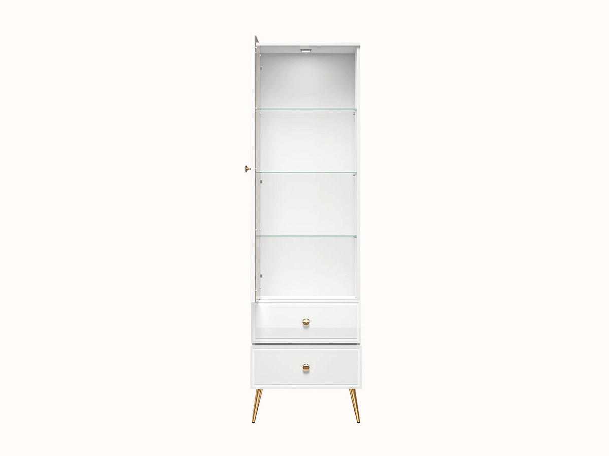 VITRINE – 55 cm – Goldin – Weiß Hochglanz - Weiß Hochglanz, Holzwerkstoff (55/190/40cm) - hi-markt