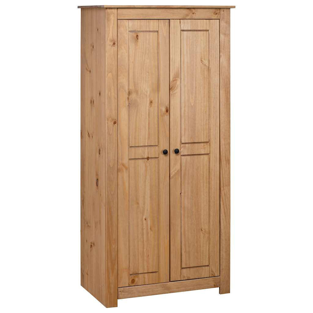 KLEIDERSCHRANK 2-Türig 80/50/171,5 cm aus Massives Kiefernholz Natürliche Holzfarbe - Schwarz/Naturfarben, Holz (80/50/50cm) - vidaXL