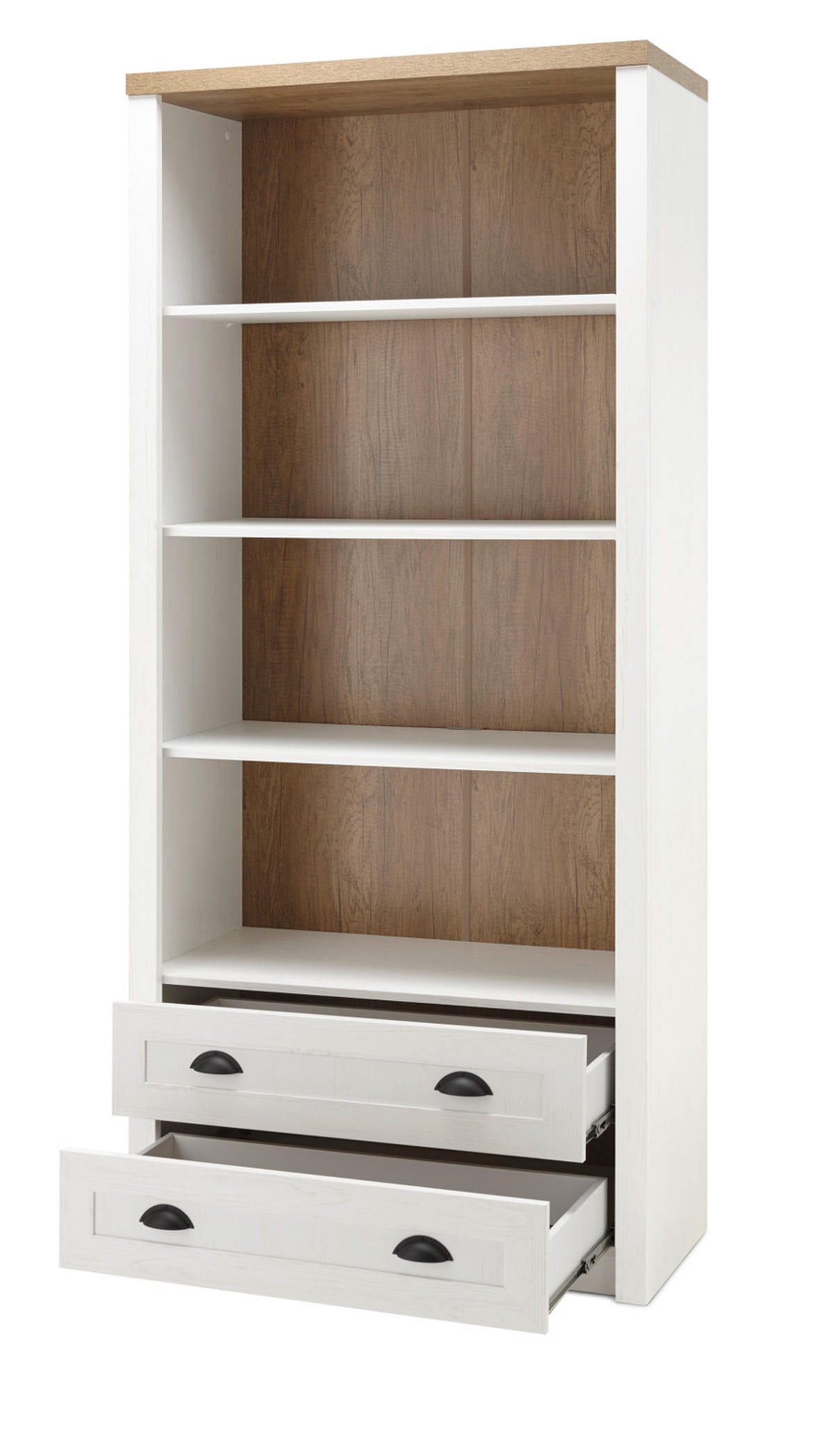 REGAL weiß Pinie, Eiche hell Landhaus, Standregal 90 x 198 cm - Eichefarben/Weiß, Holzwerkstoff/Metall (90/198/43cm) - Furn.Design