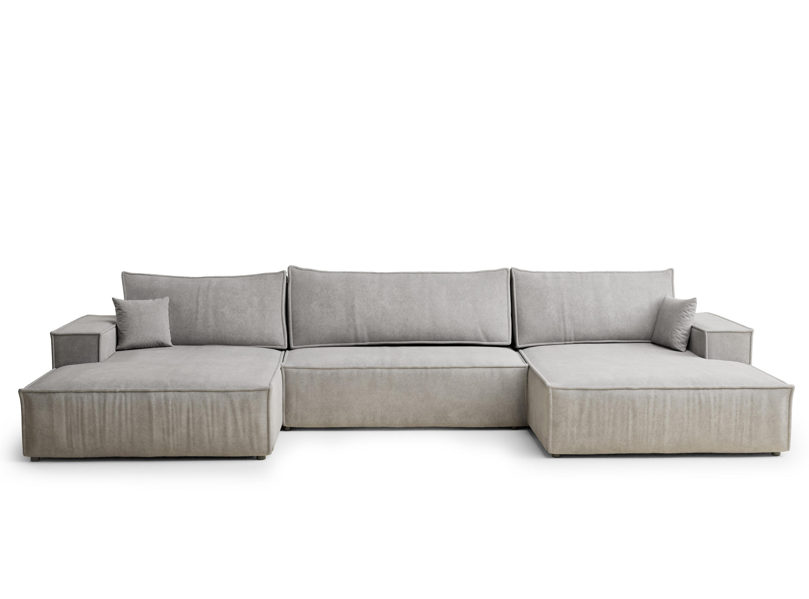 WOHNLANDSCHAFT Kyoto Grau Beige Webstoff - Schwarz/Grau, Holz/Holzwerkstoff (398/70/148cm) - Maison de Reve