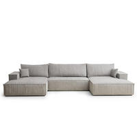 WOHNLANDSCHAFT Kyoto Grau Beige Webstoff - Schwarz/Grau, Holz/Holzwerkstoff (398/70/148cm) - Maison de Reve