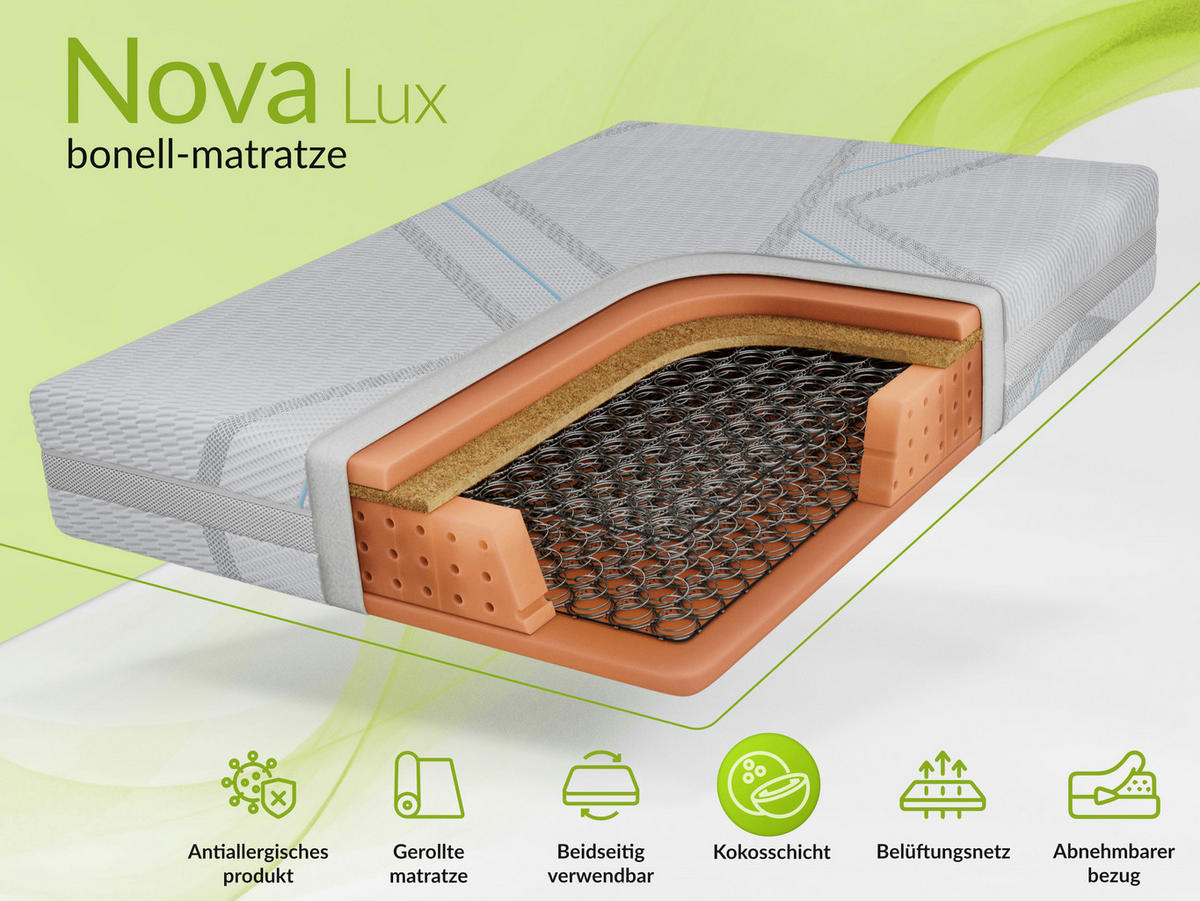 FEDERKERNMATRATZE NOVA - 140/200 - H3/H4 - Lux - Hellgrau, Textil (140/200cm) - MKS