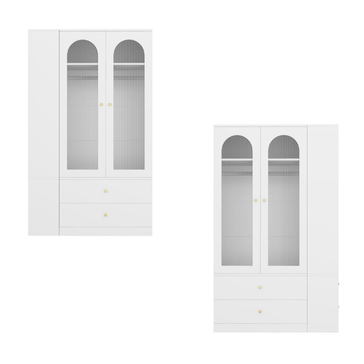 KLEIDERSCHRANK Weiß 120x200cm, 4 Schubladen, 2 Glastüren & 2 Kleiderstangen - Weiß, Holzwerkstoff (120/200/50cm) - Urban Meuble