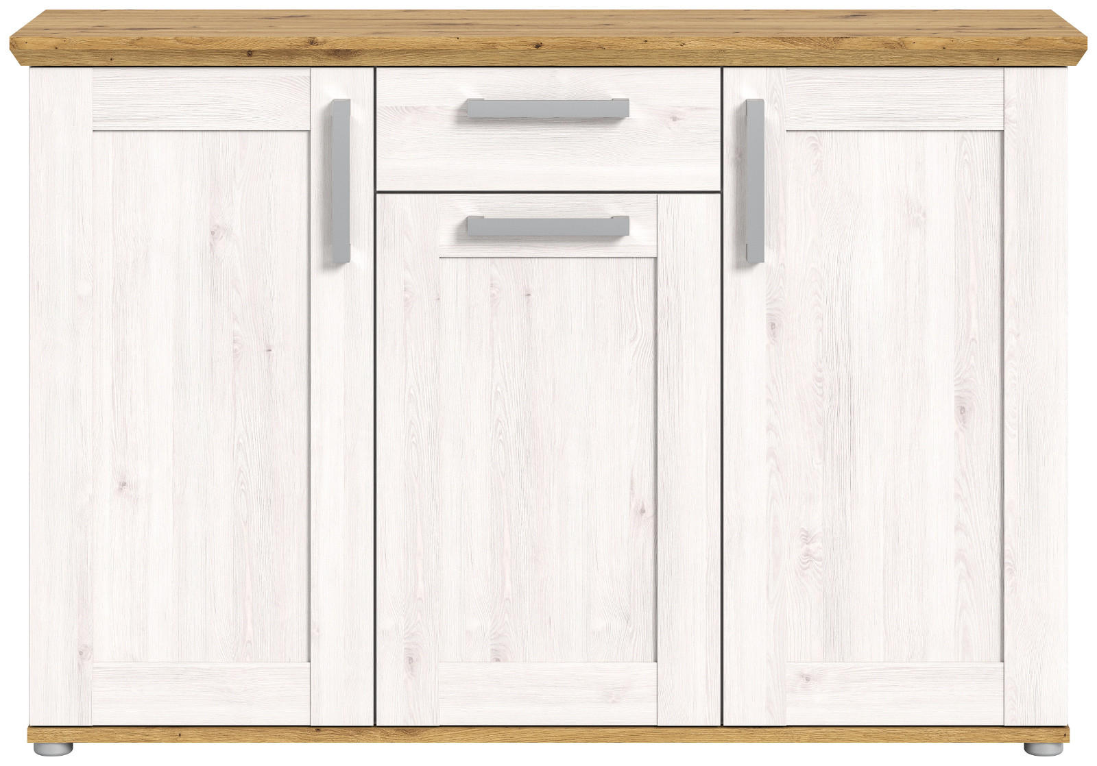 SIDEBOARD weiß Lärche, Eiche Artisan 137 cm, Kommode im Landhaus-Stil - Silberfarben/Weiß, Holzwerkstoff/Kunststoff (137/92/39cm) - Inn.Furn