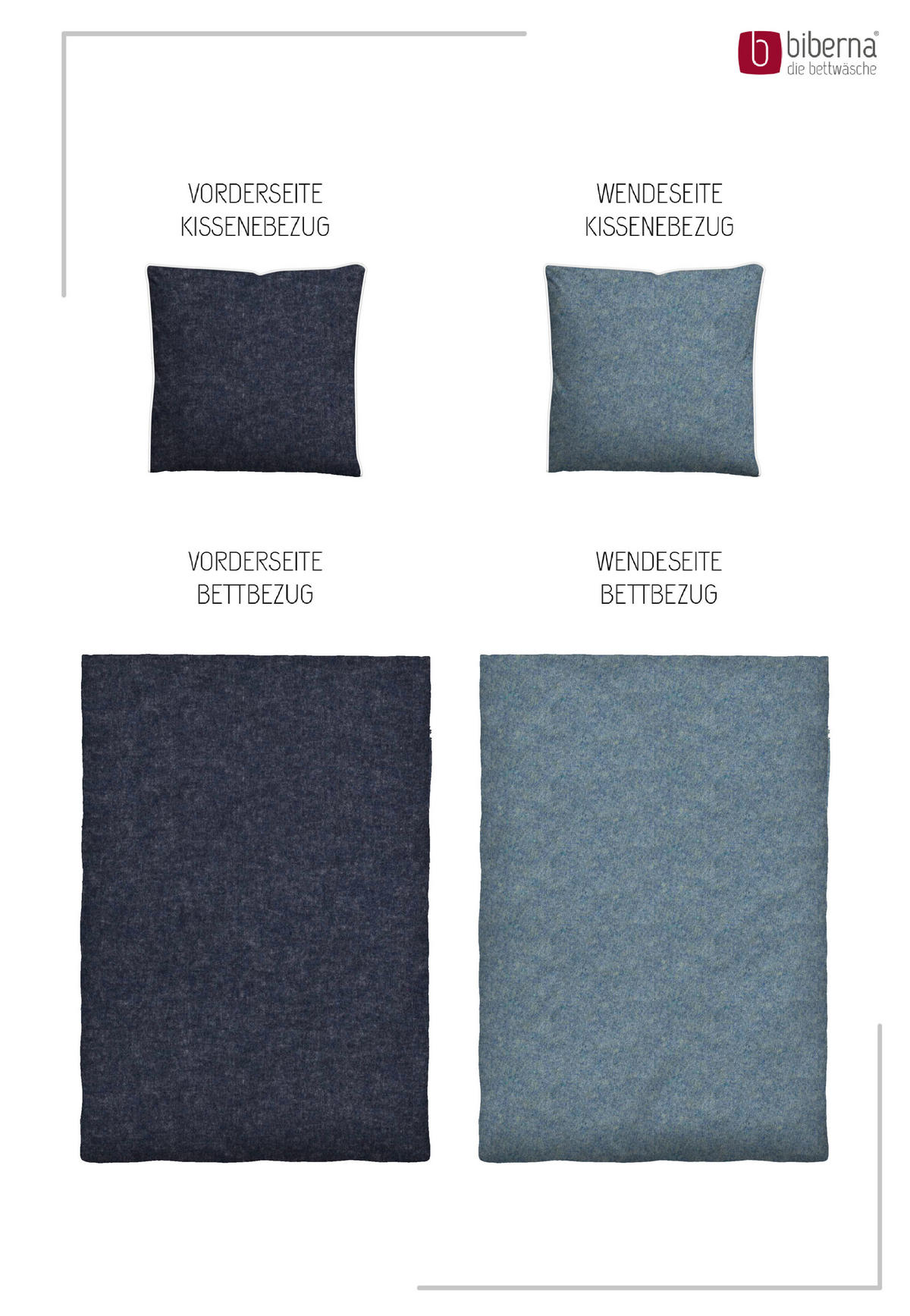 BETTWÄSCHE-GARNITUR Biber Melange UNI blau, 155x200 cm + 80x80 cm - Blau, Textil (155/200cm) - biberna