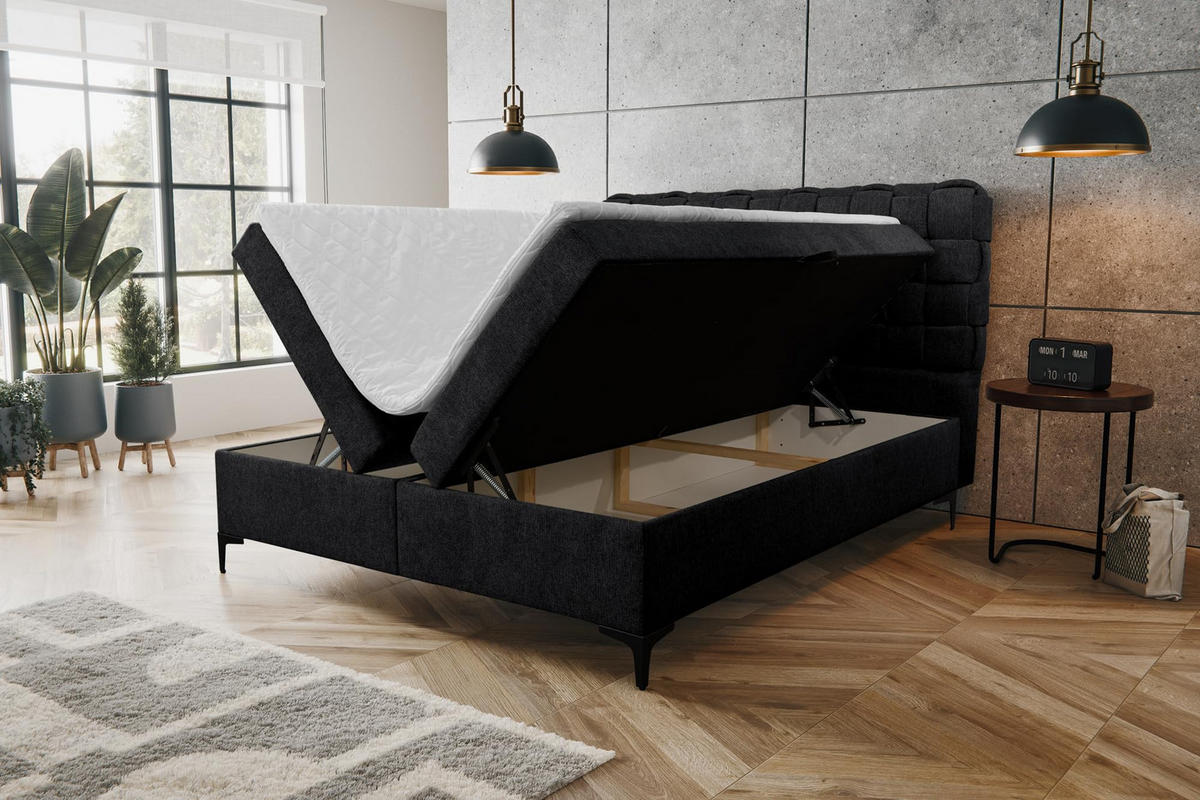 BOXBETT ROMA mit zwei Bettkästen H2/H3 Matratze und Topper 160 x 200 cm - Schwarz, Holzwerkstoff (160/200cm) - VENASI MÖBEL