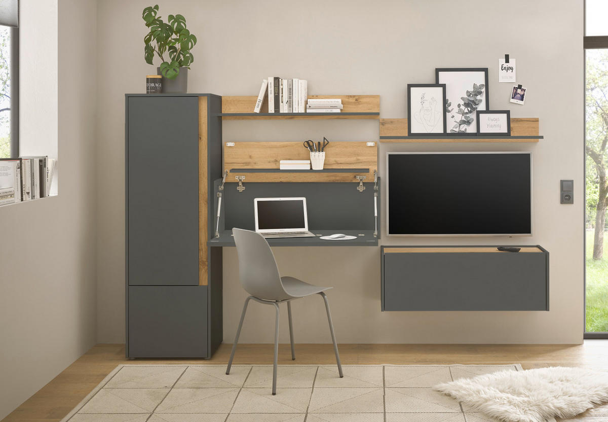 HÄNGEELEMENT grau matt, Eiche Wotan 100 cm, Hängeschrank für Homeoffice und Büro - Eiche Wotan/Grau, Holzwerkstoff (100/35/30cm) - Furn.Design