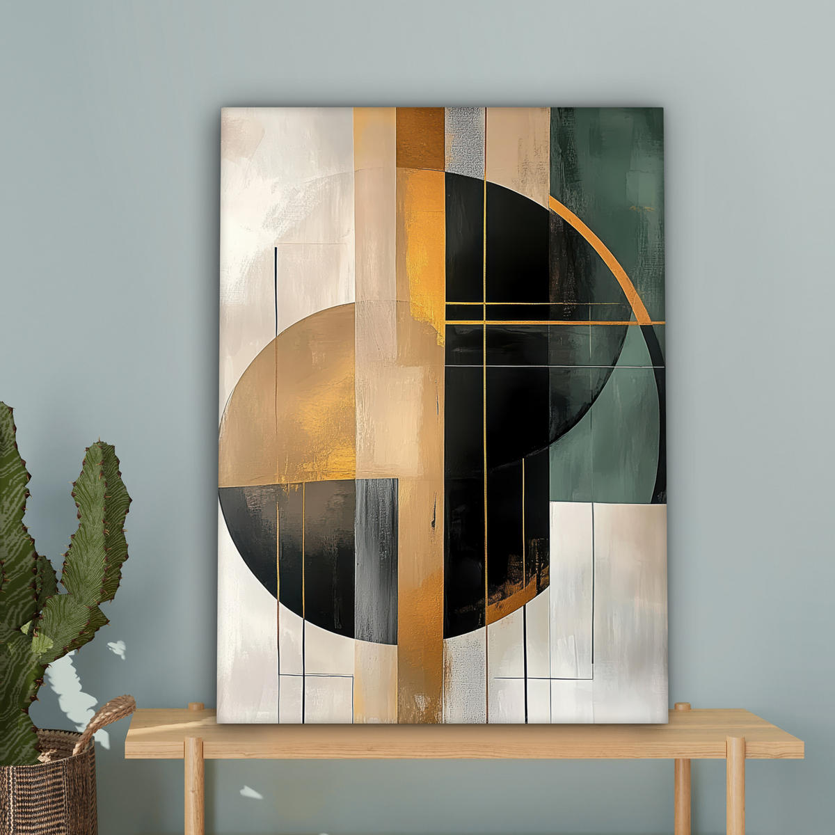 LEINWANDBILD - Abstrakt - Gold - Bronze - Grün - Formen - Modern - 60x80 - Gemälde - Multicolor, Textil (60/80cm) - MuchoWow
