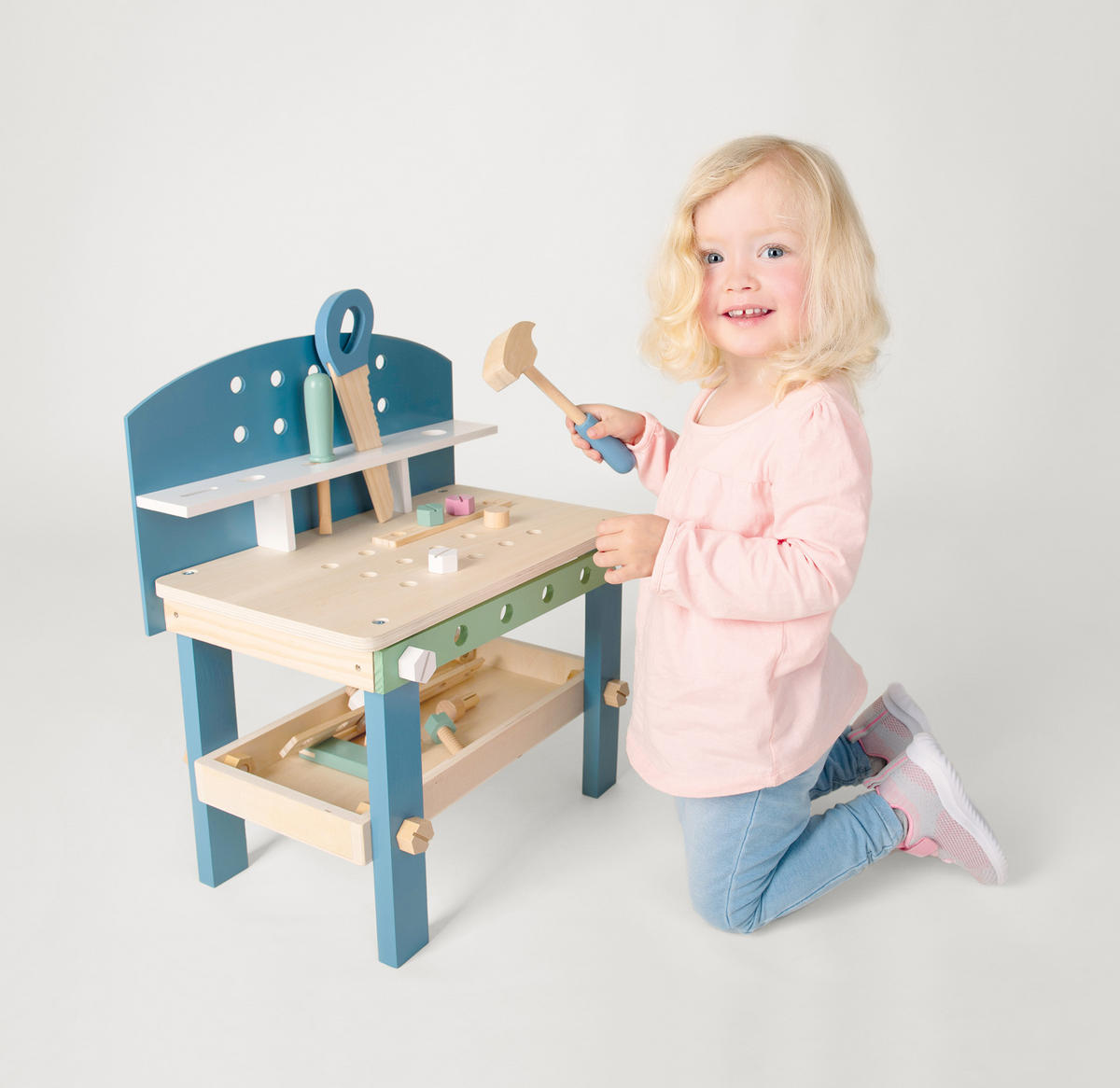 WERKBANK KOMPAKT "NORDIC" - Blau, Holz (26/52/45cm) - small foot