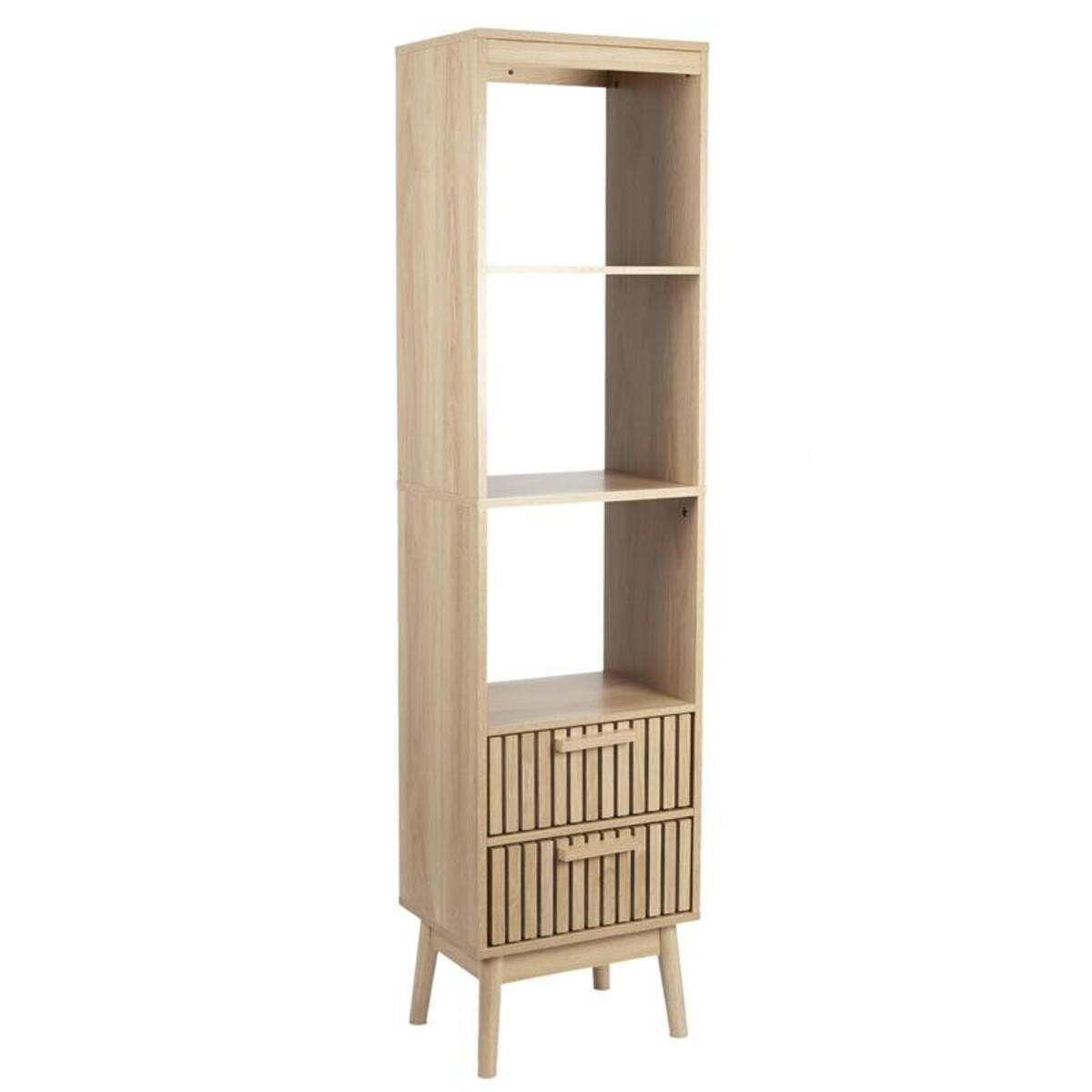 SLOUP se 2 zásuvkami, drážkovanými čely a 3 nikami, V 160 cm - KLAUS - jabloňová, kompozitní dřevo (30/160/40cm) - Calicosy