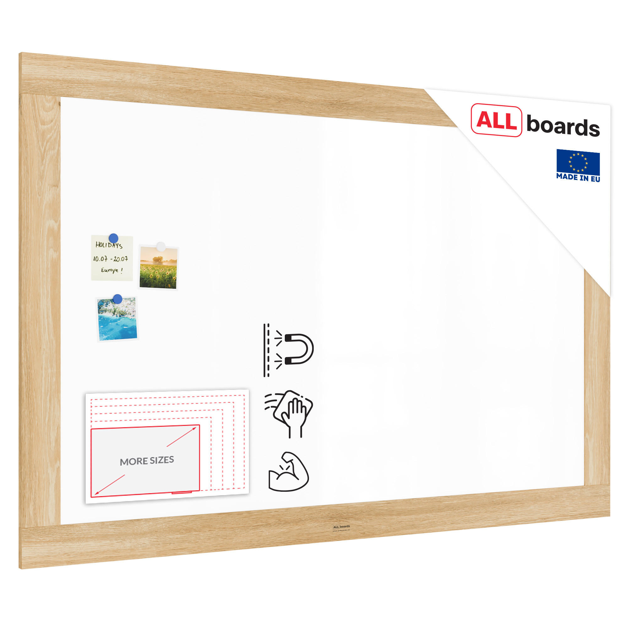 MAGNETISCHES Whiteboard, trocken abwischbar PREMIUM 150x100cm, massiver Rahmen im Eichendesign - Weiß, Metall (150/100/2cm) - ALLboards