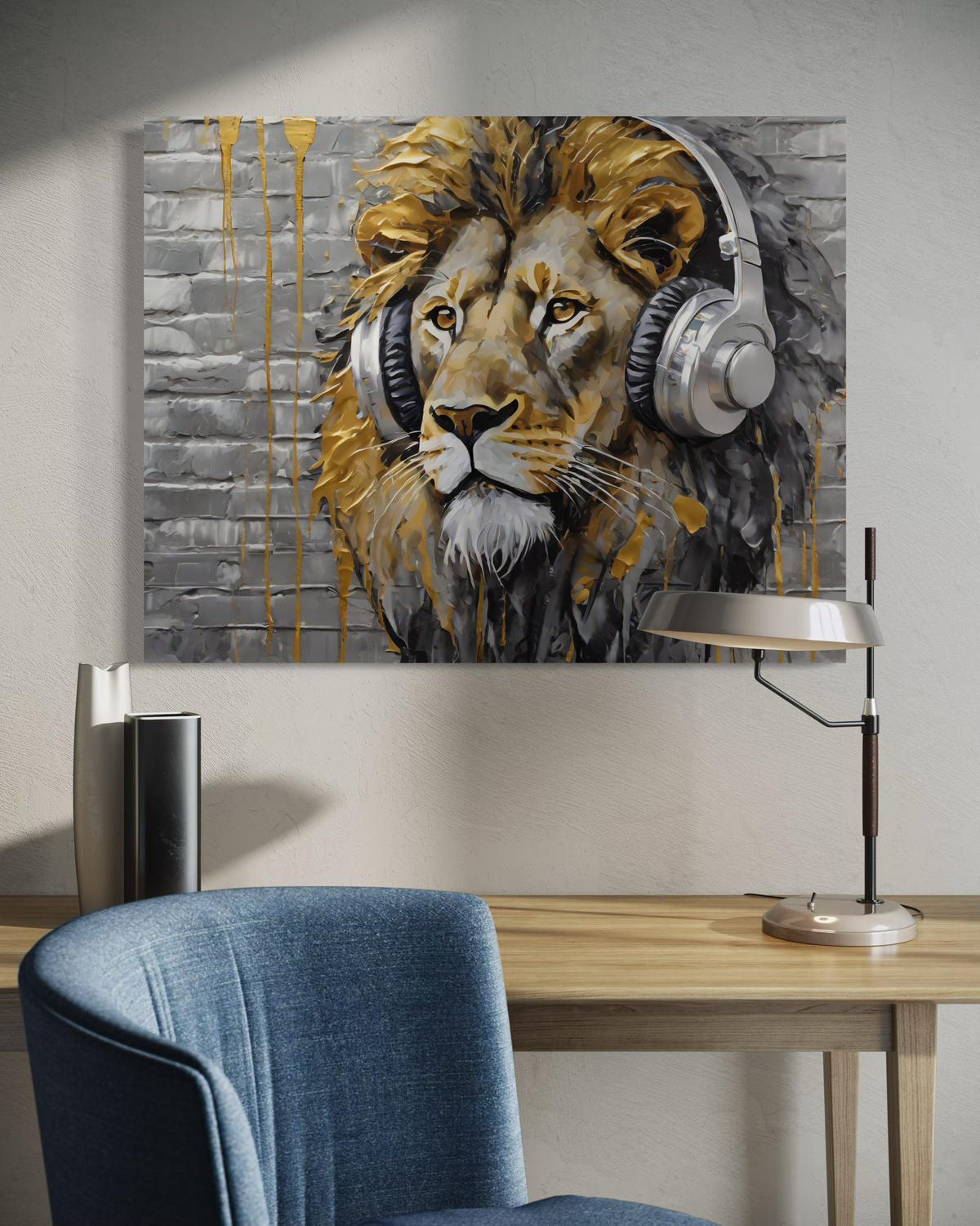 WANDBILD lion musik pop art - Gelb, Textil (60/40cm) - Feeby