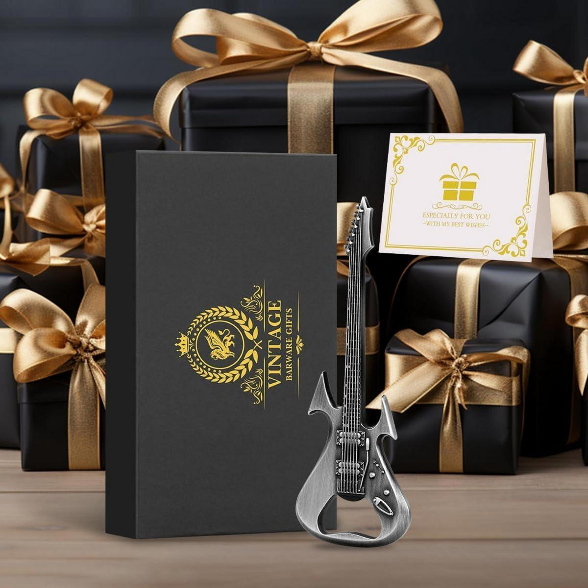 FLASCHENÖFFNER E-Gitarrenform Metall Silber mit Geschenkbox - Silberfarben, Metall (12.6cm)