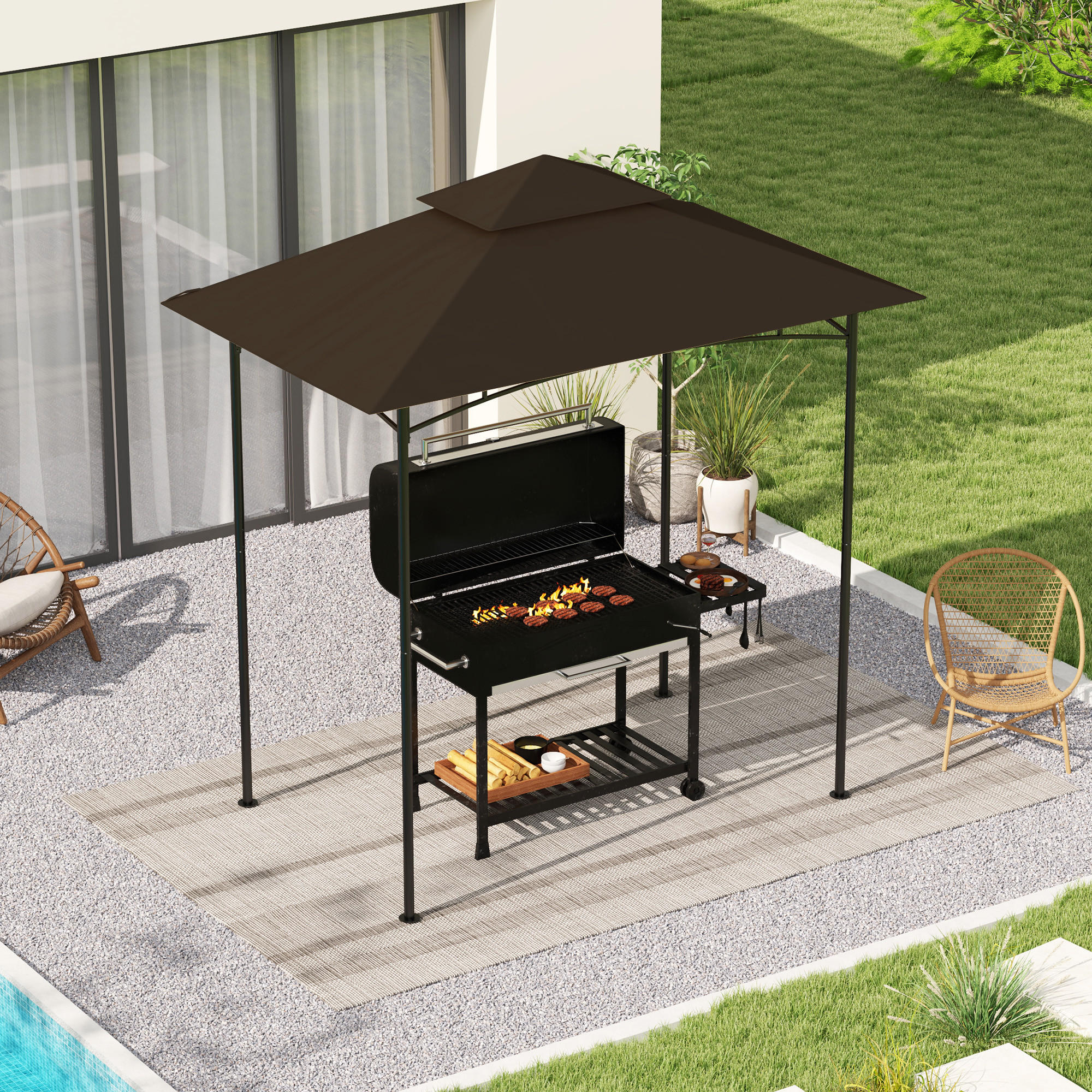ERSATZDACH für Grillpavillon 1,5 m x 2,4 m - Dunkelbraun, Kunststoff (152/1/244cm) - Outsunny