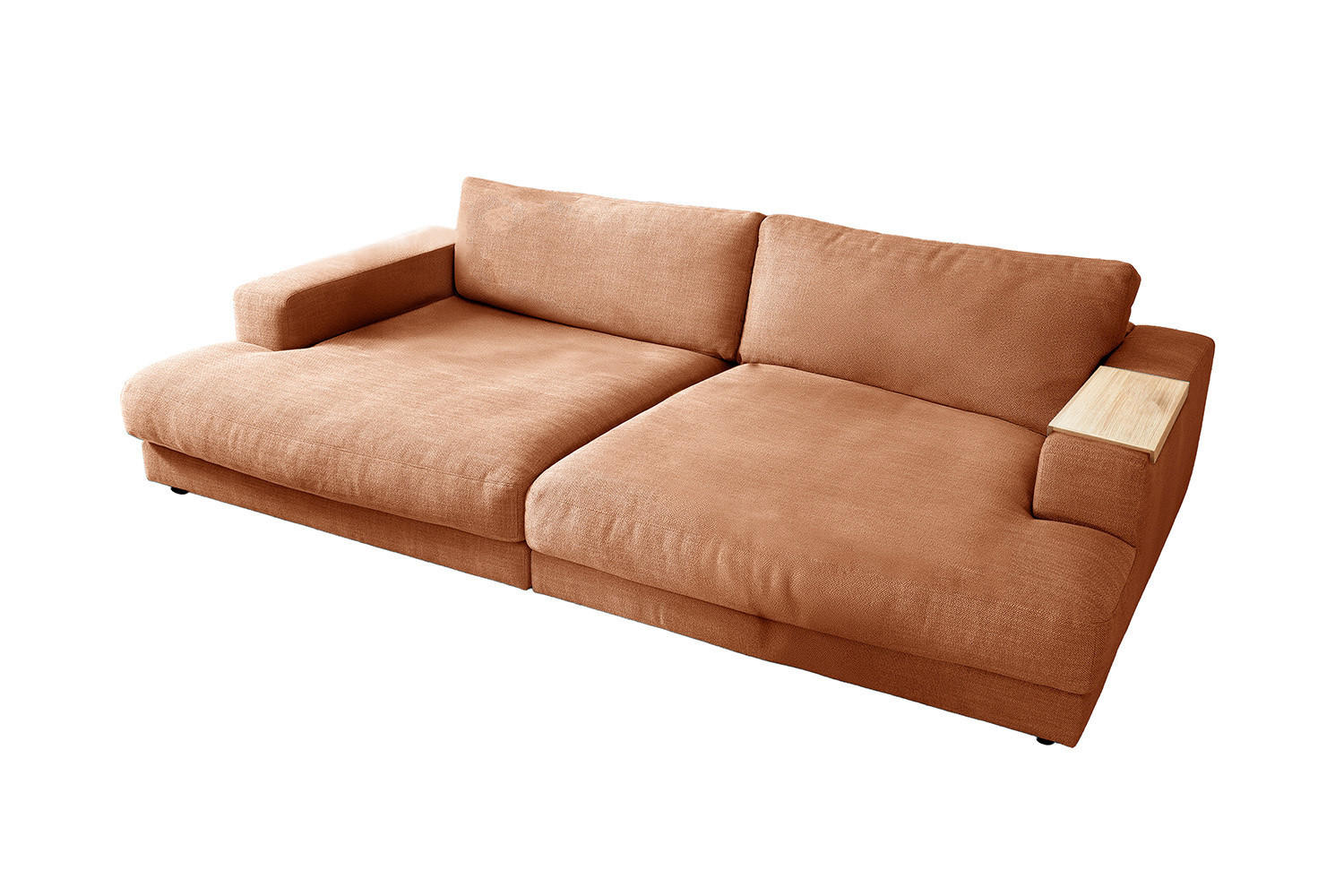 BIG SOFA MIT TABLETT MADELINE Braun Webstoff - Dunkelbraun/Schwarz, Kunststoff/Textil (290/85/170cm) - KAWOLA