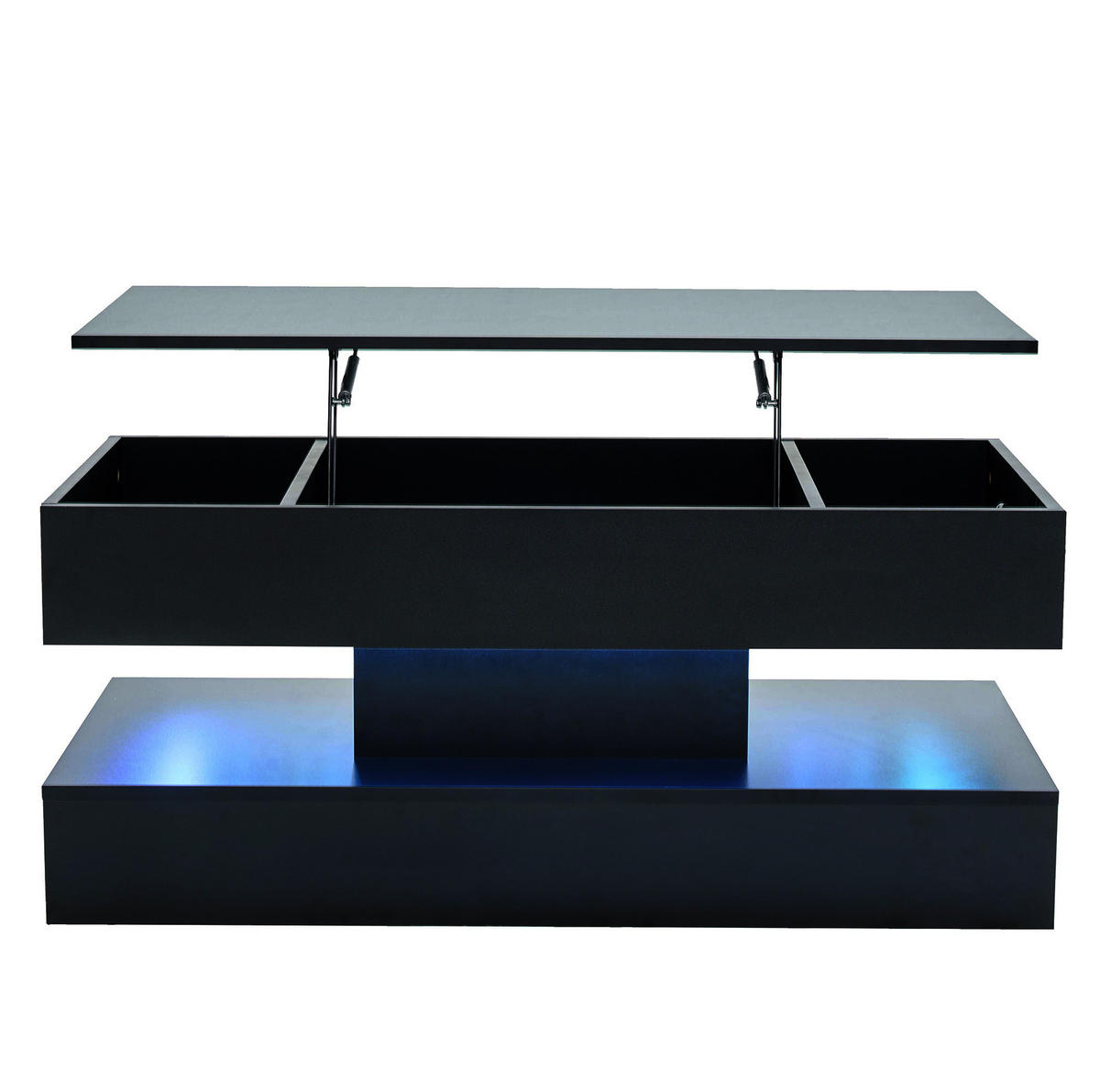 COUCHTISCH höhenverstellbar, Spanplatte schwarz, mit LED-App-Steuerung & Stauraum, 100/50/42 cm,schwarz - Schwarz, Holzwerkstoff (50/100/42cm) - Redom