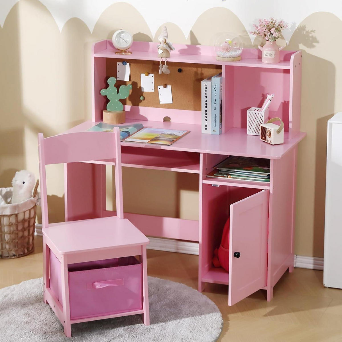 KINDERSCHREIBTISCH mit Stuhl 2-teiliges Set Rosa - Pink, Holzwerkstoff (95.5/95.5/45cm)
