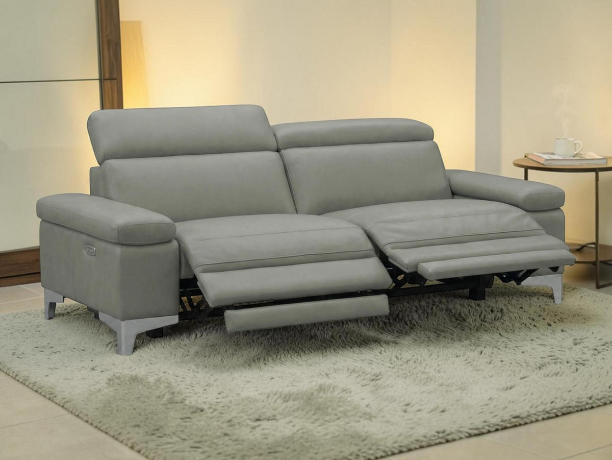 3-SITZER Sofa Talisman Echtleder mit 2 x Relaxfunktion Perlgrau - Hellgrau, Leder/Metall (216/80/100cm)